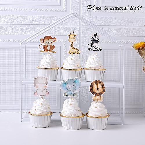 Miniatura 3 de 36 piezas de decoración de cupcakes de animales de la selva, león, mono, cebra, hipopótamo, jirafa, elefante, selva, temática de bosque, para baby