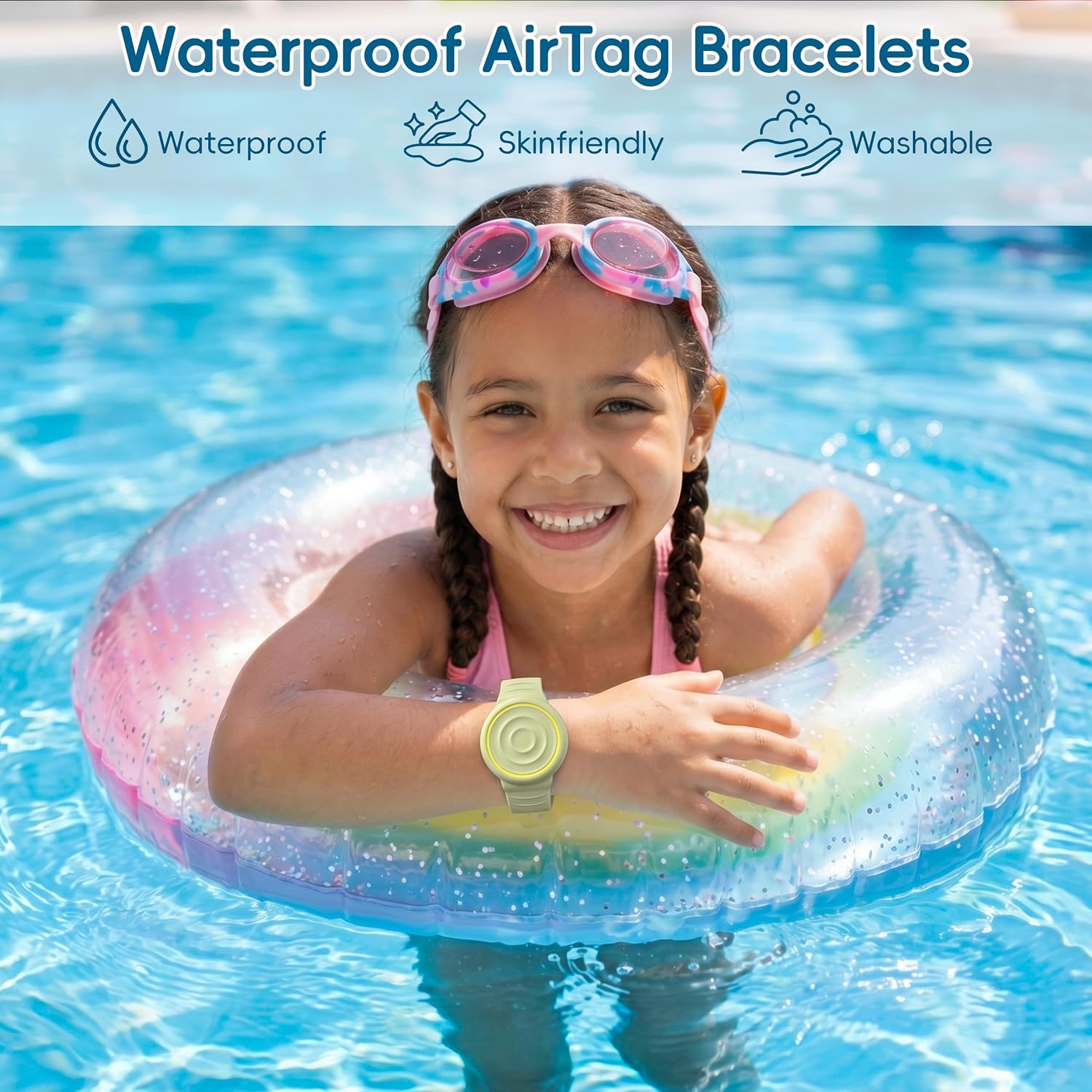 Waterproof AirTag Bracelet for Kids, Soft Silicone AirTag Watch Band Holder, Adjustable Wave Ripple AirTag Bracelet Wristband, Compatible with Apple AirTag(1st & 2nd Gen), Avocado Green image 2