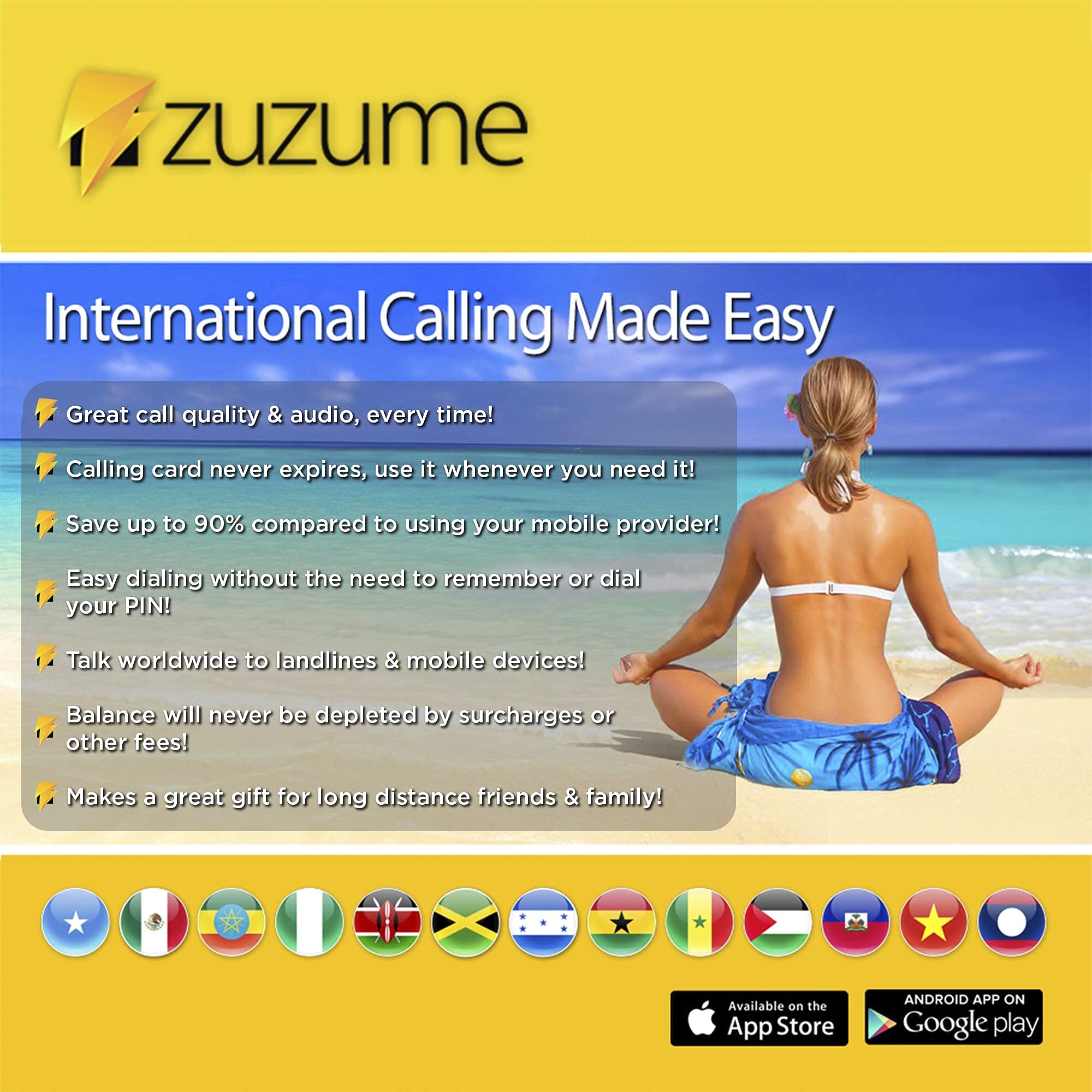 Zuzume prepaid International Phone Card 689 Minutes Domestic and