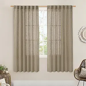 LAMIT Linen Curtains 68 Inch Length 2 Panels, Light Filtering Panels Back Tab and Rod Pocket Neutral Drapes for Bedroom/Window/Living Room, Taupe, 52 x 68 Inch