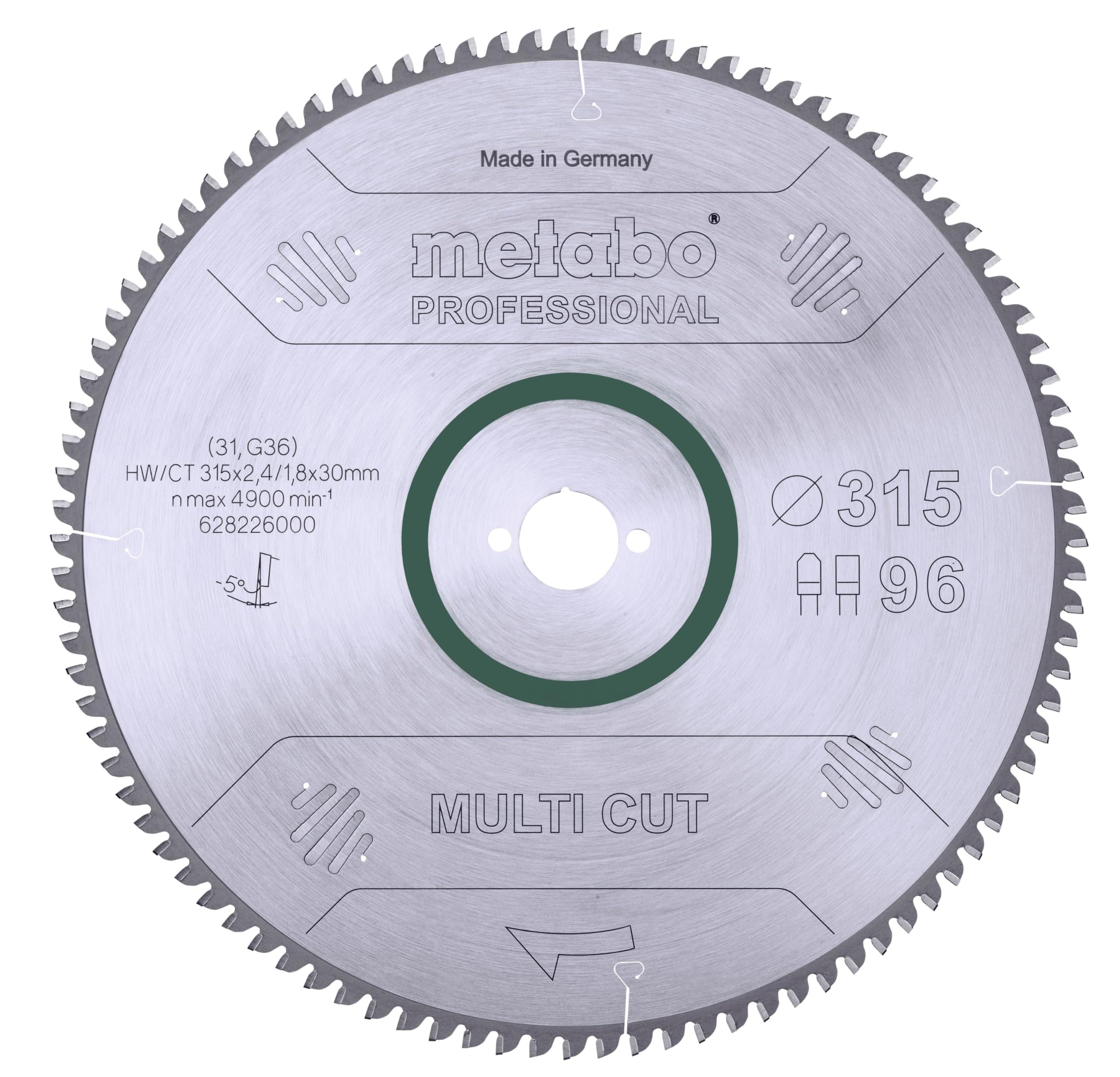 Metabo Green Hoja De Sierra "Multi Cut - Professional", 315X30, D96 Dp/Dt, 5°Neg. (628226000)