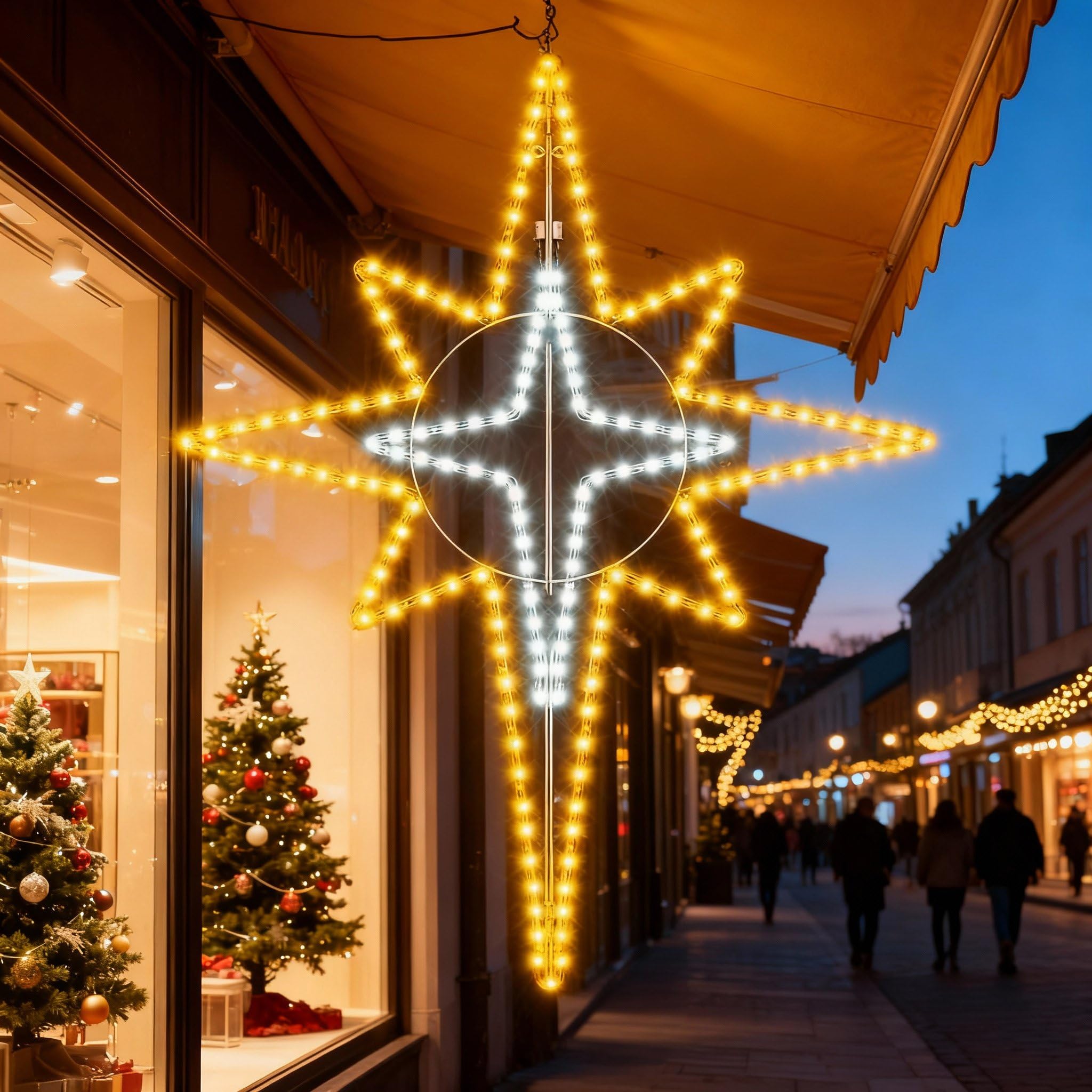 Étoile de Noël de Bethléem à DEL à suspendre pour crèche de Noël, décoration murale, porte, fenêtre, porche, décoration murale, prise lumineuse (130 cm, blanc, lumière chaude)
