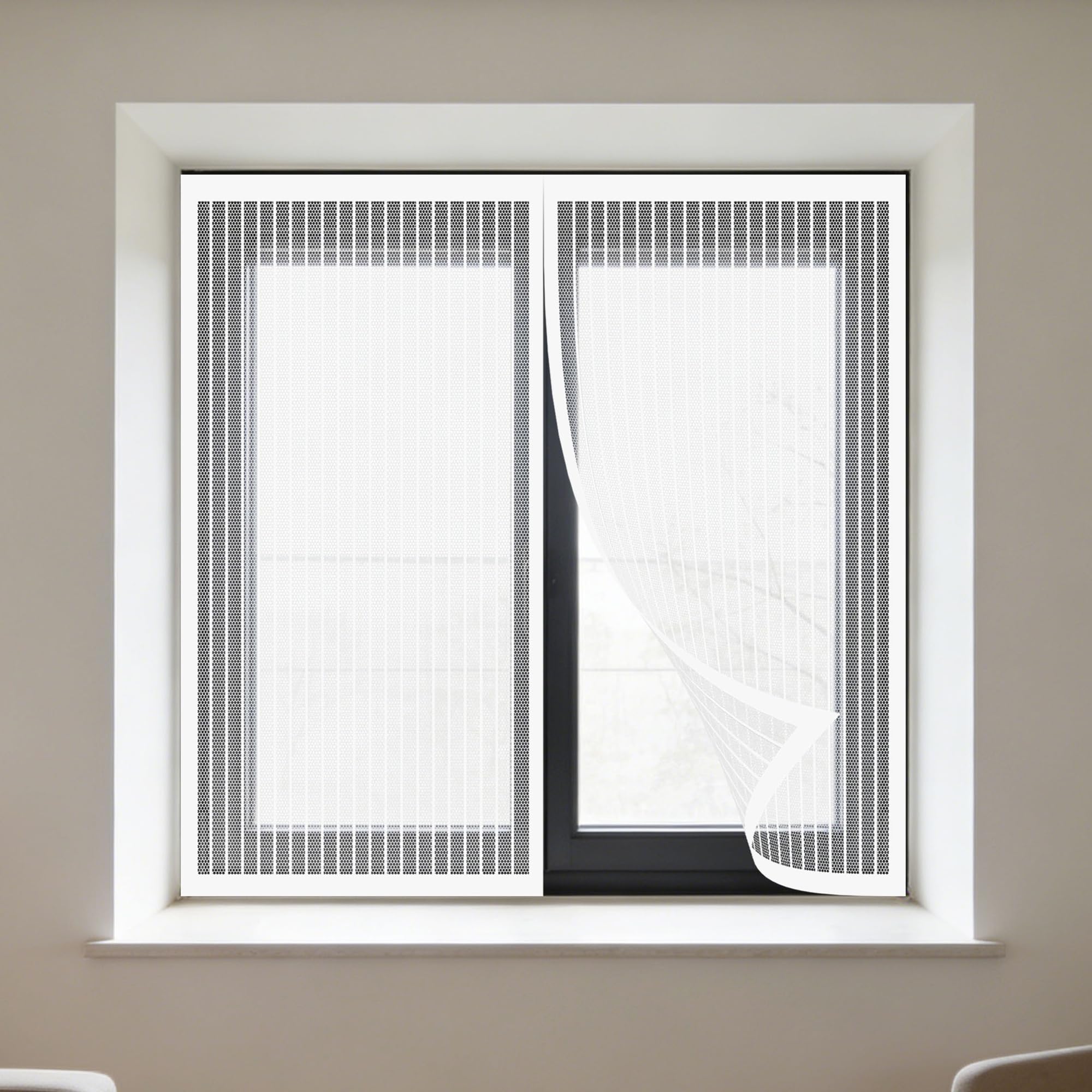Magnetic Fly Screens Windows 145 x 170 cm with Selfadhesive Fly Screen for Window Fine Mesh Design Prevents Tiny Insects from Entering for Windows Doors and Patio Screens, White