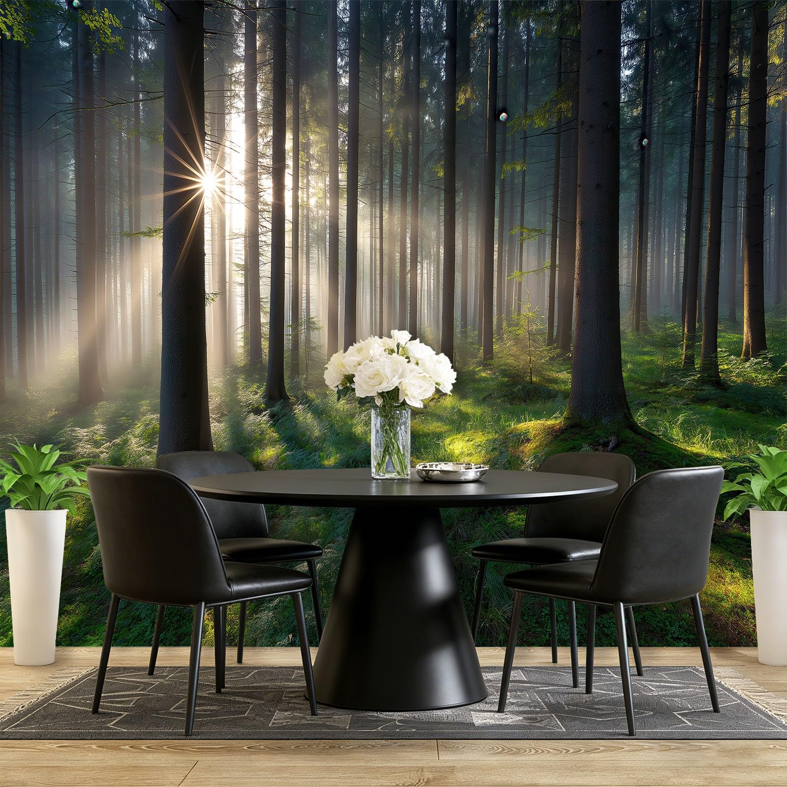 Panoramiczna tapeta natura dżungla pień drzewa mgiełka światło słoneczne łąka polar nowoczesna dekoracja ścienna salon sypialnia sypialnia biuro jadalnia, 250 x 175 cm