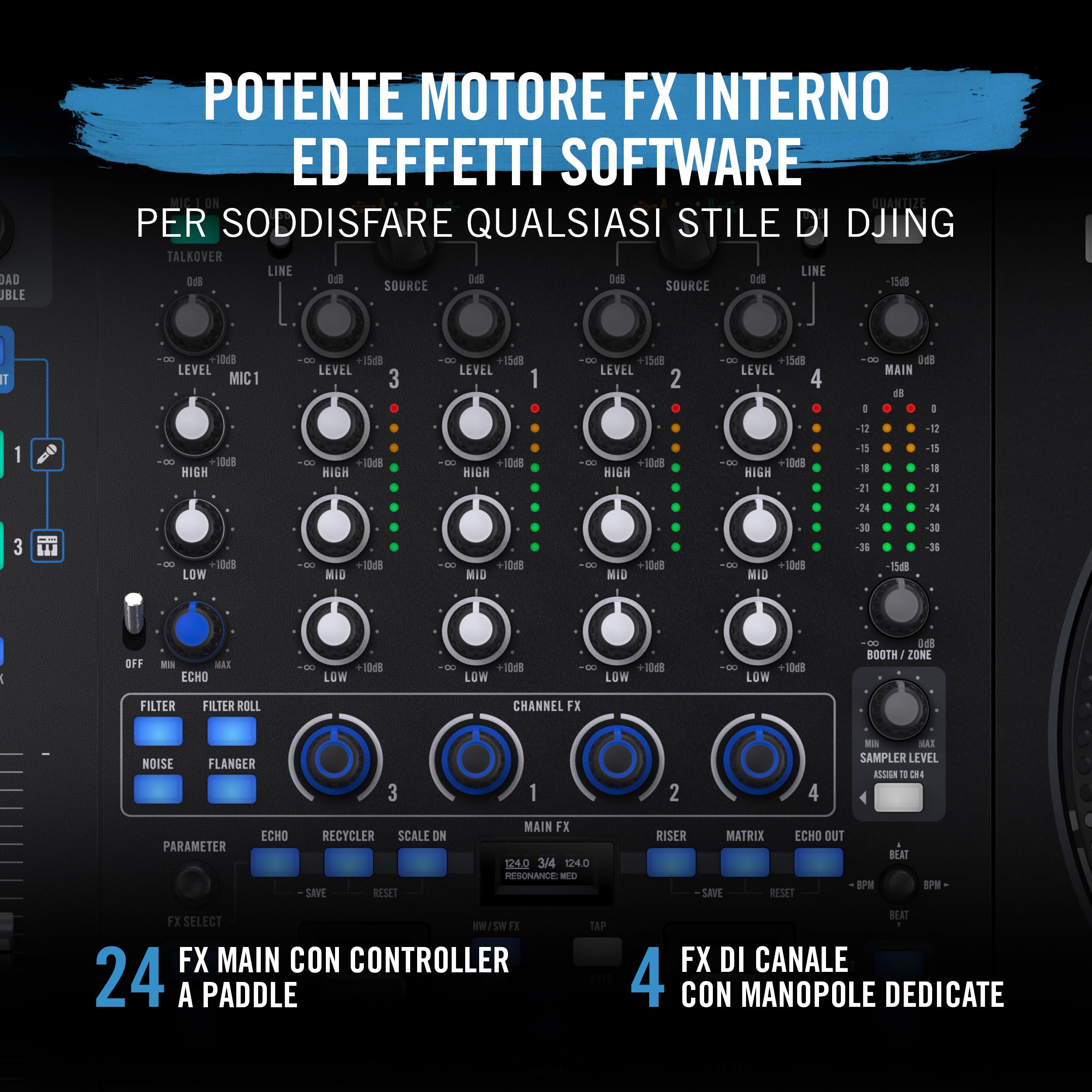 RANE FOUR Advanced 4 Channel Stems Console DJ z Jog Wheel 8.5" Display, Mixer Effetti Interni, Serato DJ Pro