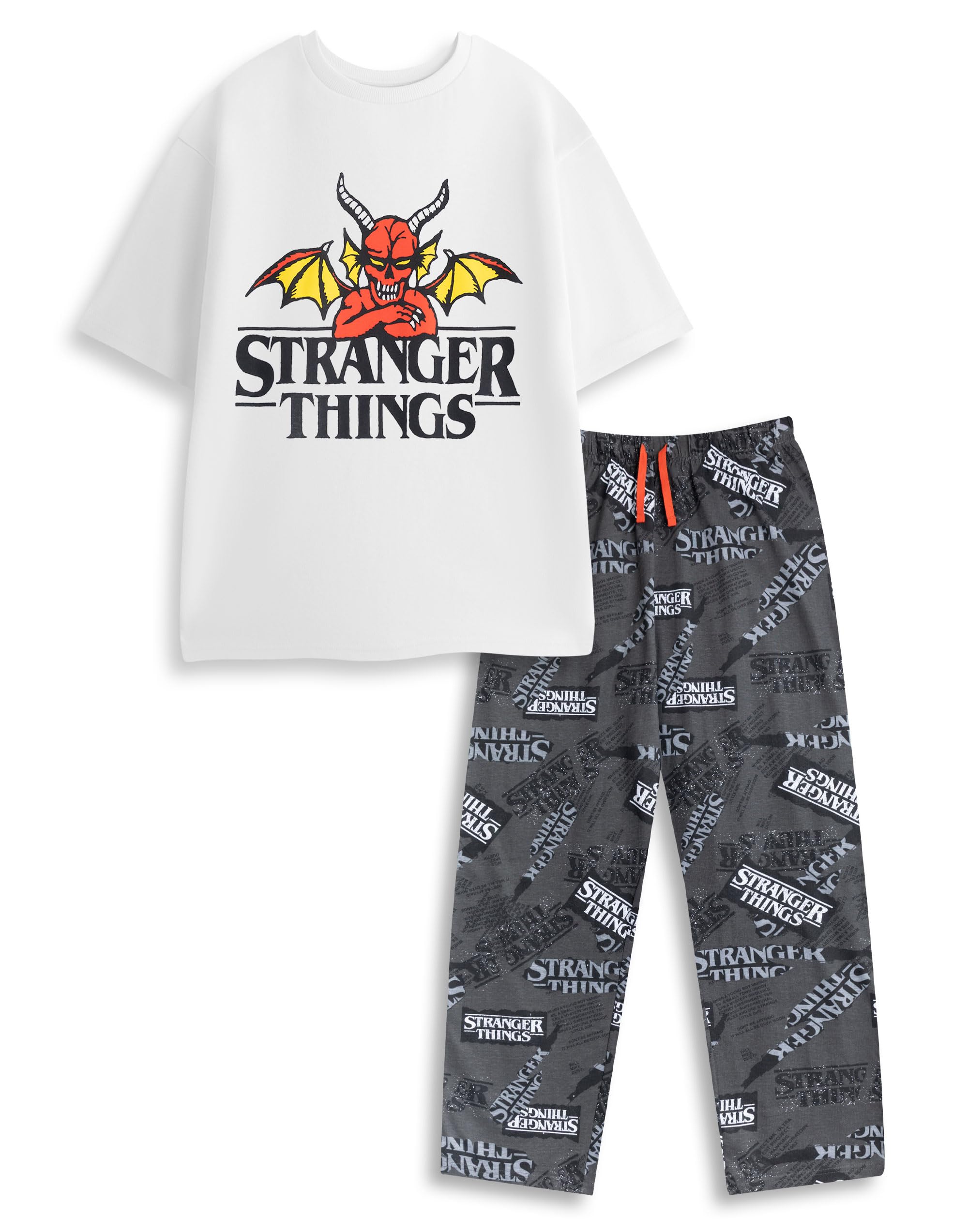 Vanilla Underground Stranger Things Mens White Logo Short Sleeve Long Leg Pyjama Set (Small) from B&Q