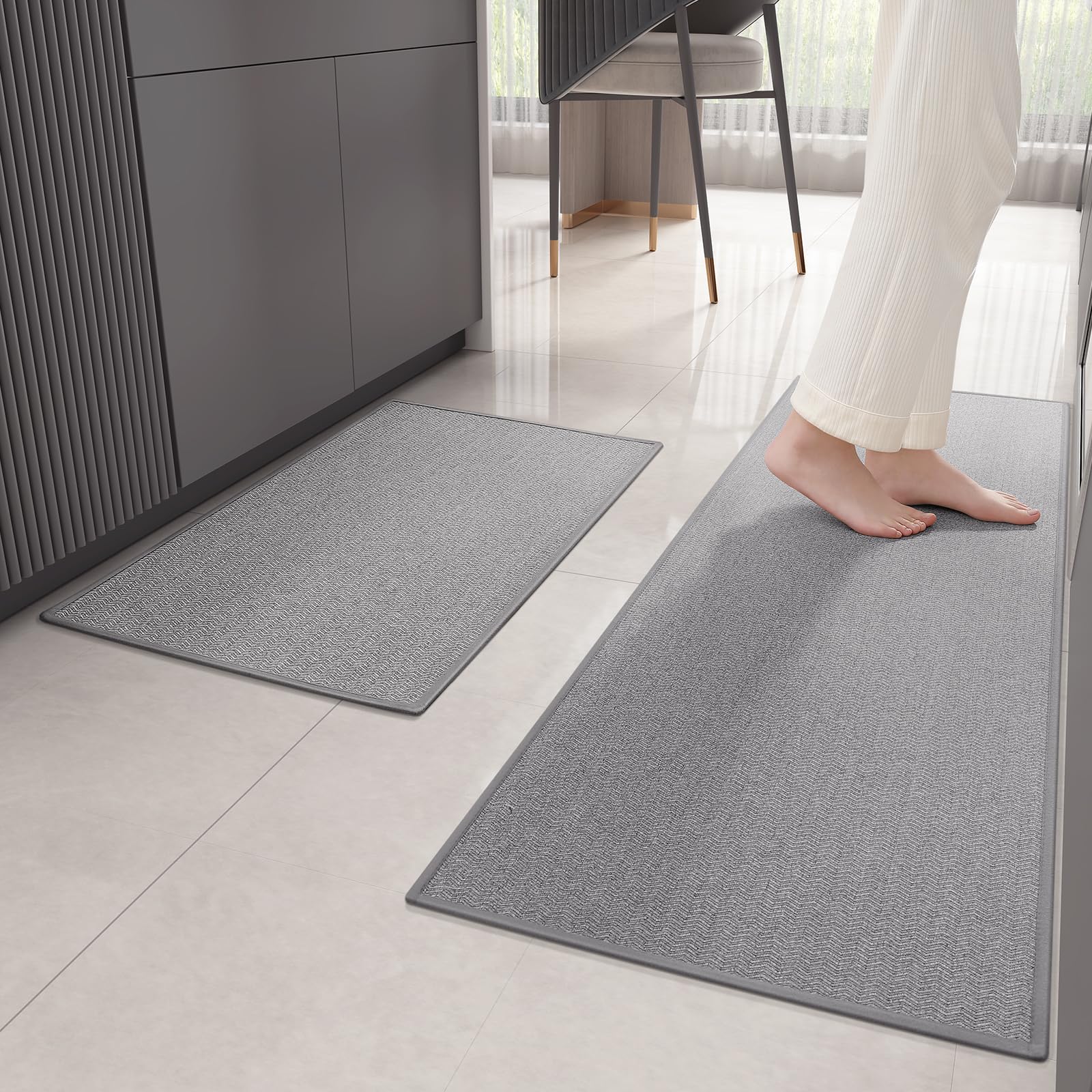 COLOR&GEOMETRY Non Slip Washable Kitchen Mats Set, 44x75 + 44x150 cm, Rubber Backed Runner Rug