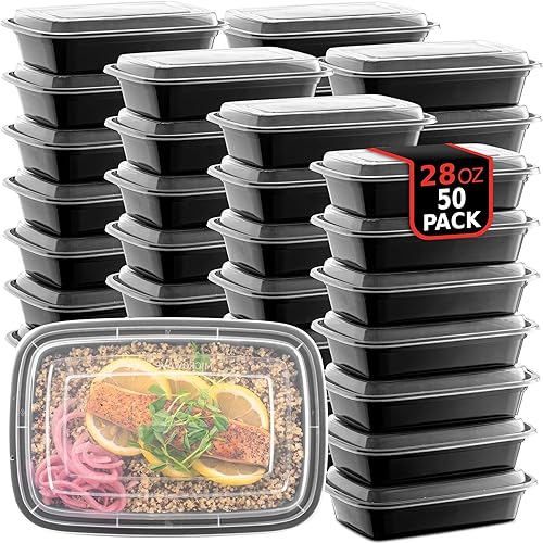 Recipientes de alimentos de plástico para microondas con tapa de seguridad hermética, L, Negro Negro