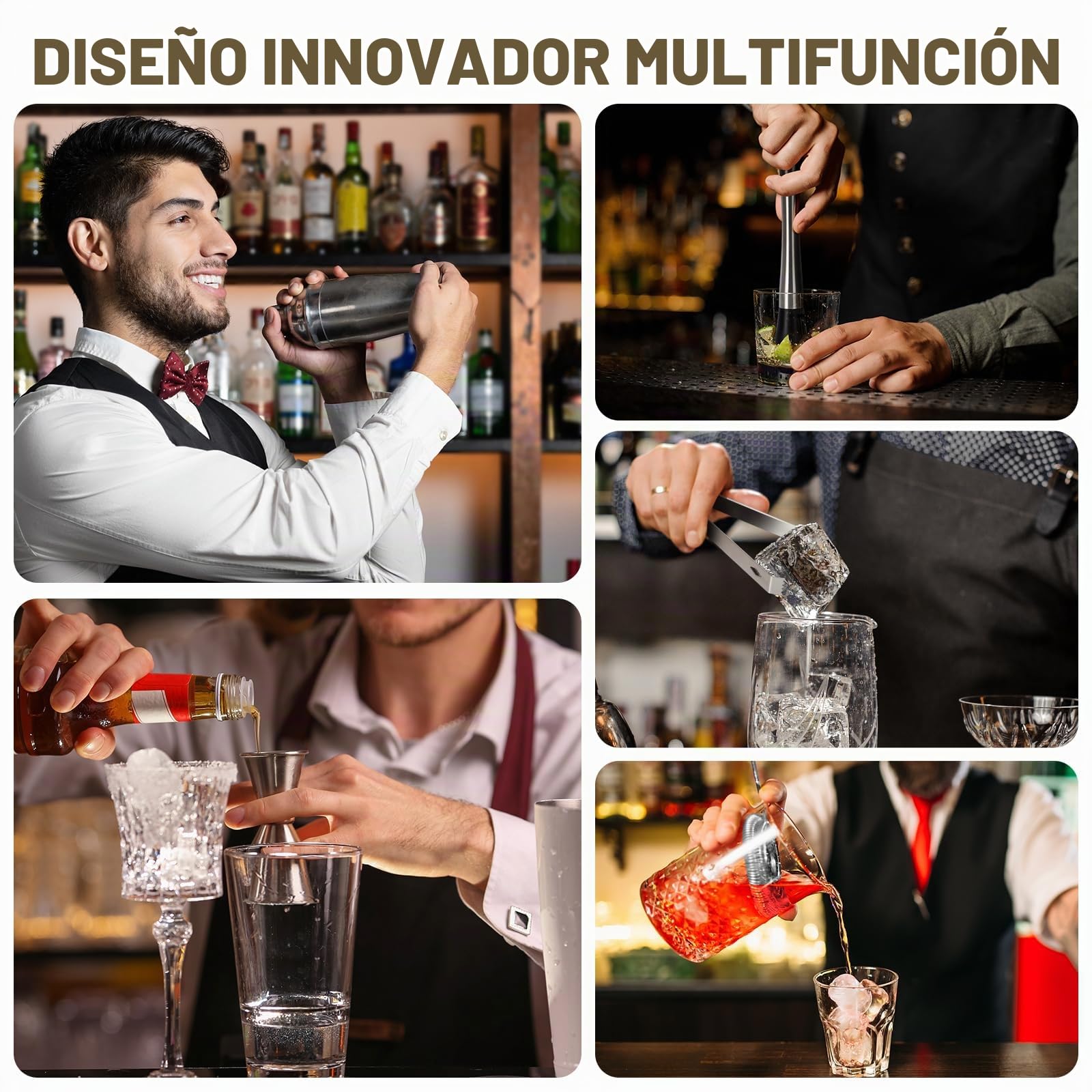 Juego de Coctelera, 750ML 20 Piezas de Acero Inoxidable Cocktail Kit, Coctelera Profesional con 4 Platos de Silicona Antideslizantes Regalo para Hombres Mujeres Amigos