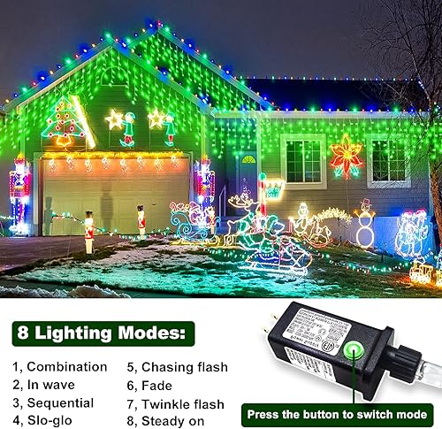 Miniatura 3 de Luces de carámbano para exteriores  Cadena de luces LED colgantes de 33 pies con 400 luces LED con 75 gotas, 8 modos de enchufe, impermeable, para