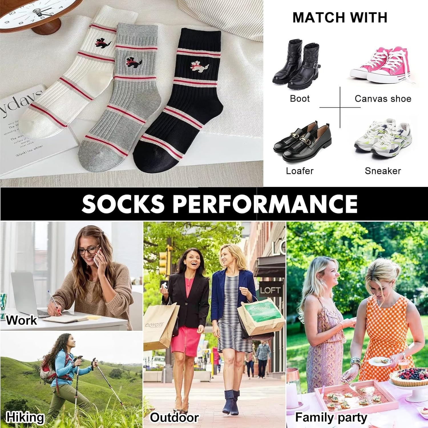 Repaly Womens Cute Cozy Striped Crew Socks, Casual Athletic Hiking Socks(100 pairs)