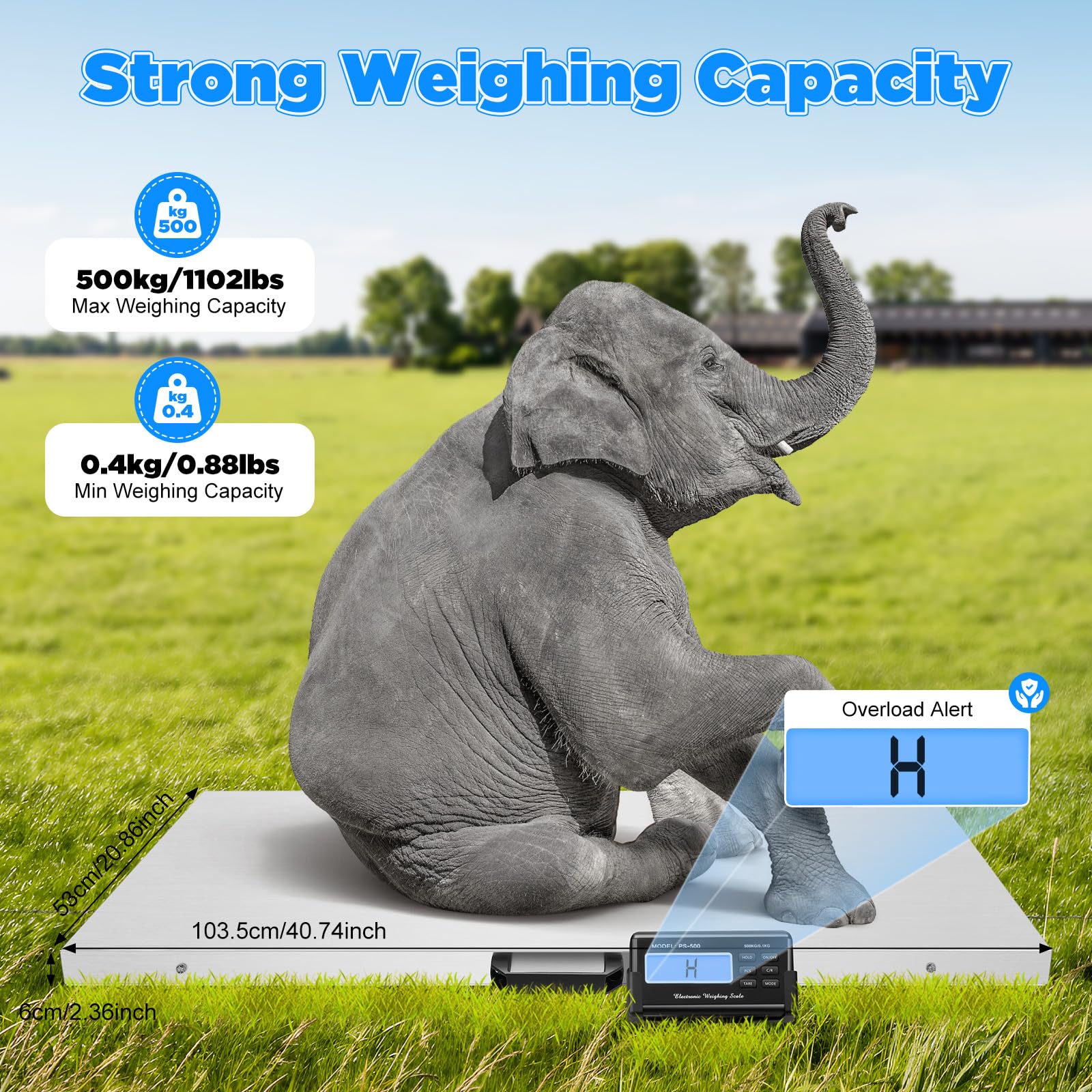 LIYUANJUN 1100lb Digital Livestock Vet Scale, Digital Pet Scale for Dog Sheep Pig Goat, Heavy-Duty Platform Scale, Animal Scale Platform for Large Pets Postal Shipping Warehouse, KG/OZ/LB Units Switch