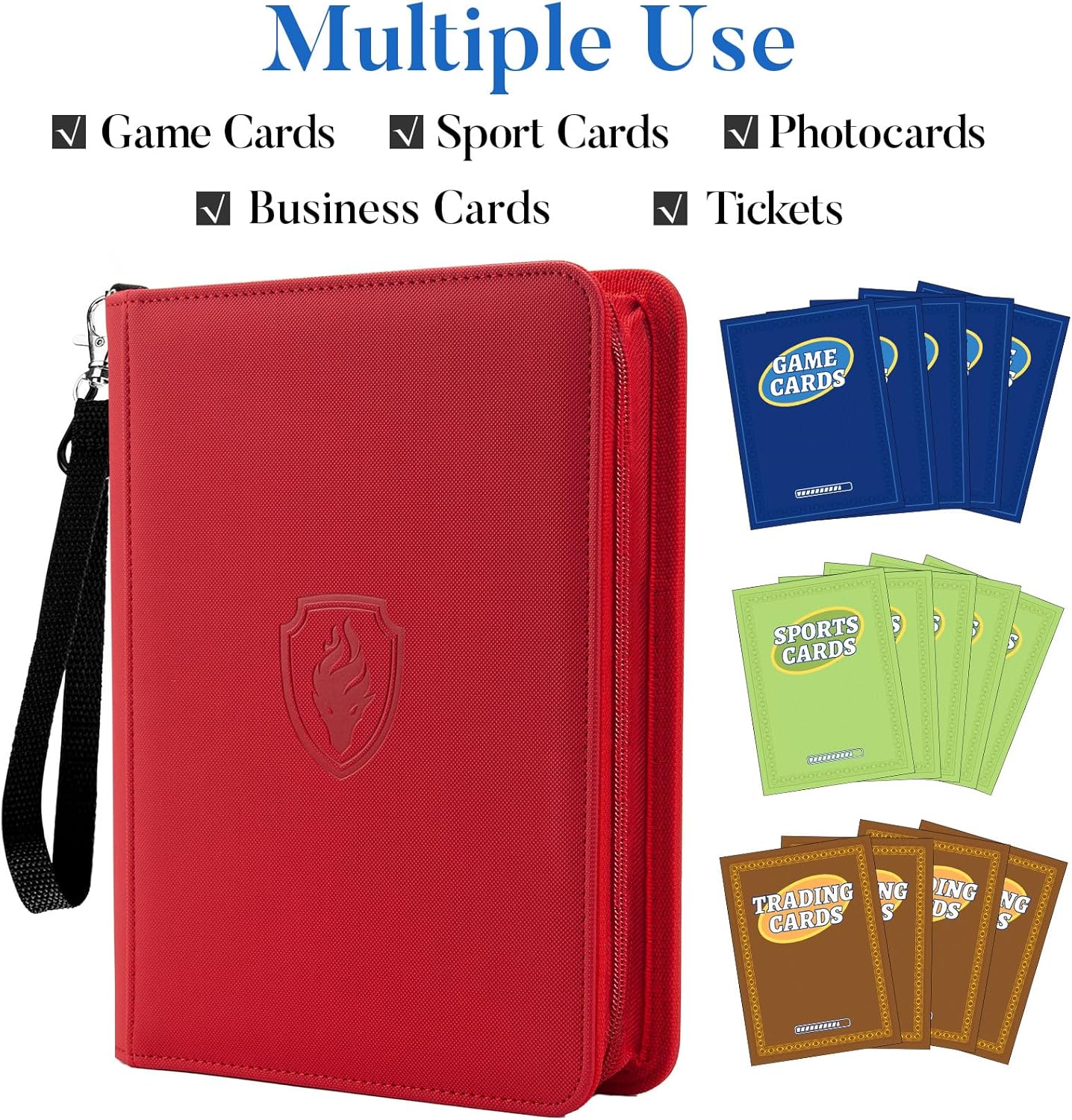 Fabmaker Premium 4 Pocket Zip Card Binder, Trading Card Binder for 320 Cards, Portable PU Card Collection Binder, Collector Card Album Folder for Game & Sports Cards (Red)