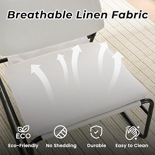 Miniatura 3 de DAICO Silla decorativa moderna de lino sin brazos, cómodas sillas de asiento laterales tapizadas con marco de metal para sala de estar, dormitorio,
