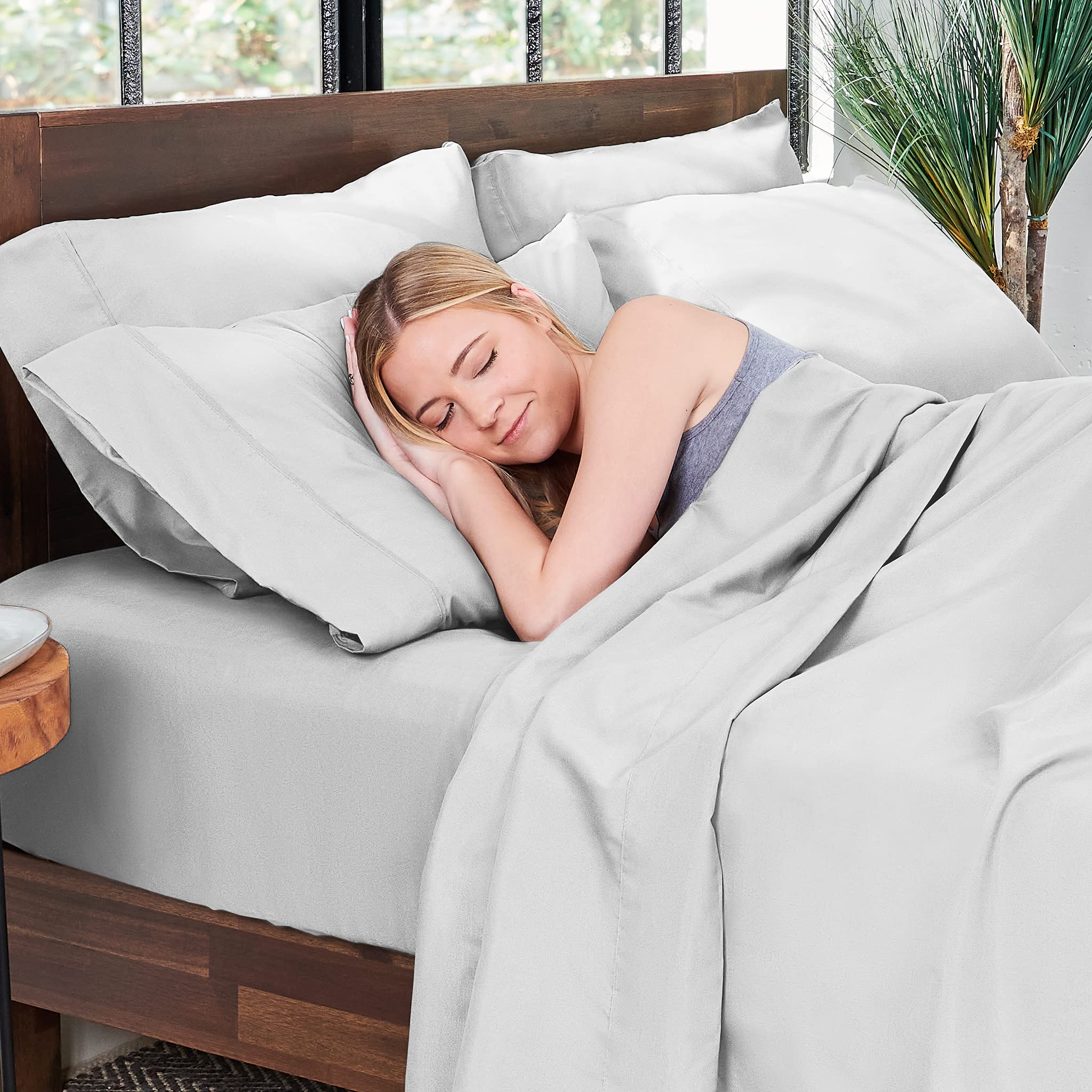 Hotel Sheets Direct4 Piece Bed Sheet Set Full Size, 100% Viscose Derived from Bamboo Sheets Set with 2 Pillowcases, Cooling & Breathable Luxury Bedding, Moisture-Wicking & Silky Soft, Light Gray