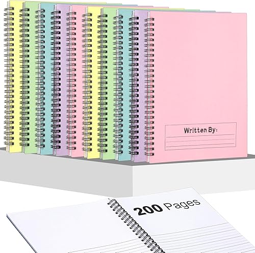 Miniatura 8 de Henoyso 20 piezas de 100/50 hojas de cuaderno de composición primaria K-2 a granel en espiral, diario primario, dibujo, práctica de escritura