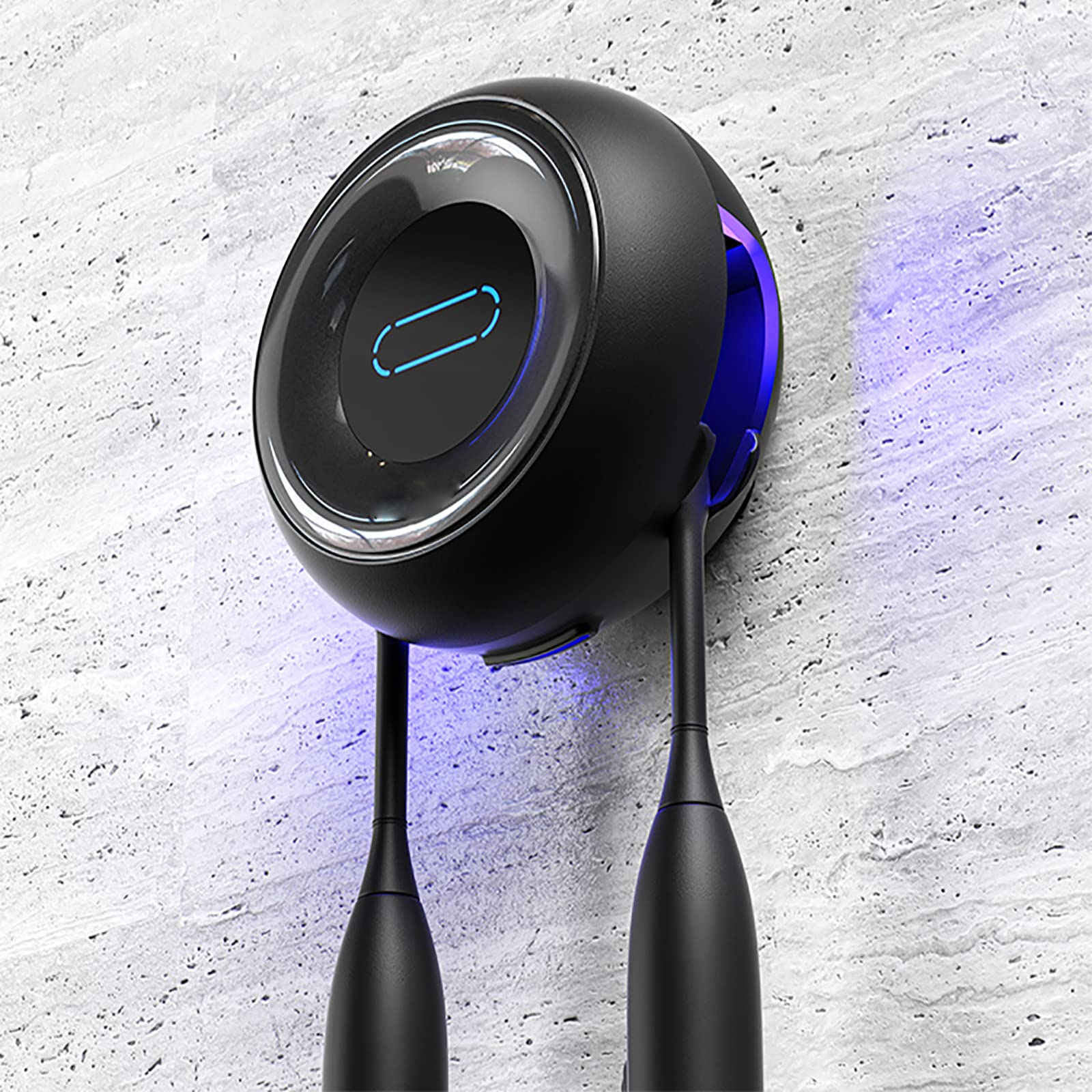 Porta Cepillo de Dientes, Soporte Cepillo de Dientes con Función Esterilizador, Estuche Cepillo Dientes con 2 Ranuras para Cepillos, Pequeño Organizador Baño USB Recargable Negro