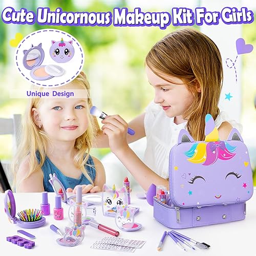 Miniatura 2 de Kit de maquillaje para niñas  Juguetes de maquillaje lavables para niñas con estuche cosmético de unicornio, juegos de maquillaje para niñas