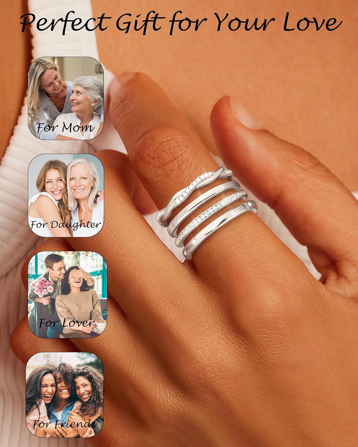 TOBENY Stackable Silver Gold Rings for Women Non Tarnish 14K Gold Plated Cubic Zirconia Ring Set Trendy Dainty Engagement Wedding Bands Thumb Rings Stacking Promise Statement Rings Jewelry Size 6-10 - Image 6