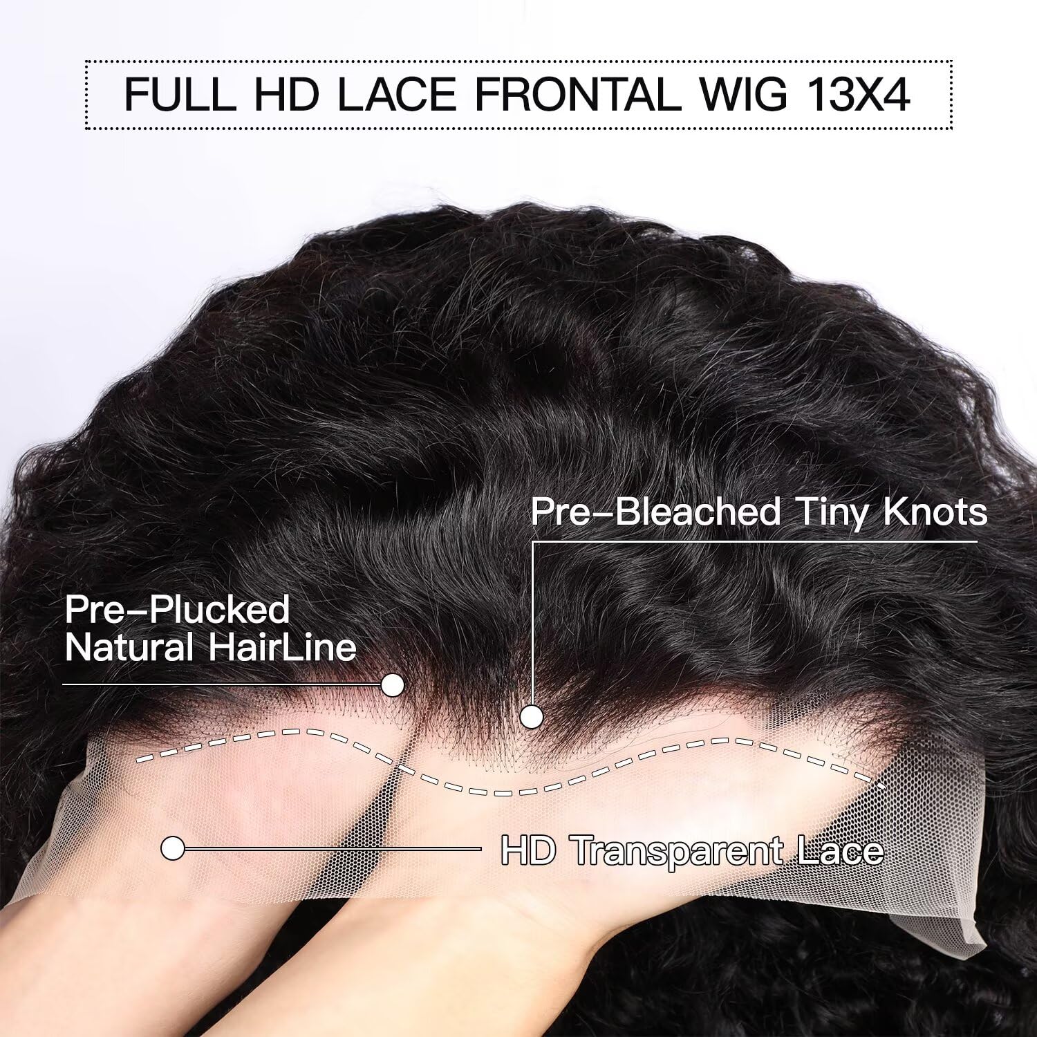 Iwish 13x4 Deep Wave Lace Front Wigs Human Hair 24Inch Deep Curly HD Transparent Lace Frontal Wigs 200% Density Virgin 12A Brazilian Human Hair Pre Plucked Natural Black - Image 4