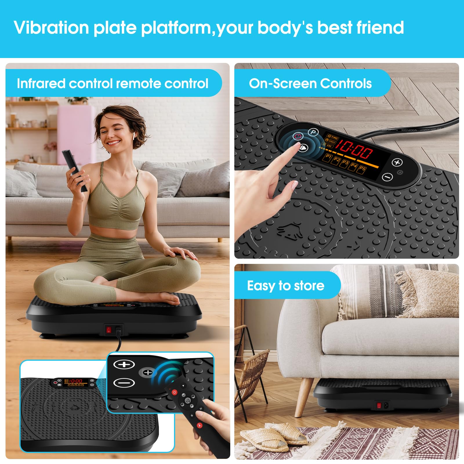 SoftGym Vibration Plate Exercise Machine for Lymphatic Drainage,Power Vibrate Stand Shake Board 450 Lbs Capacity Whole Body Workout Waver with Fitness Resistance Bands Weight Loss Gifts for Women Men