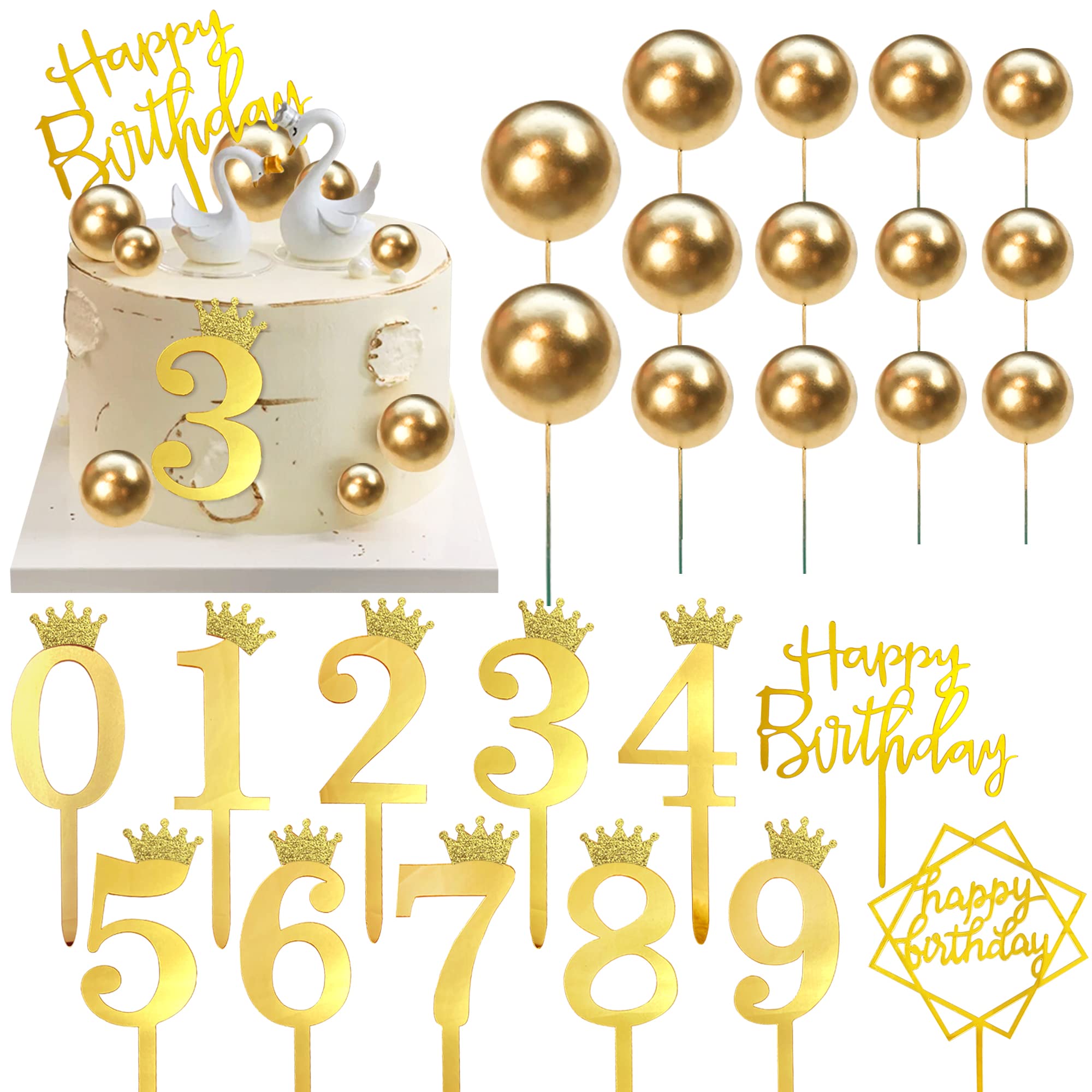 Buy 26 PCS Balls Cake Topper Set Acrylic Happy Birthday Cake Toppers