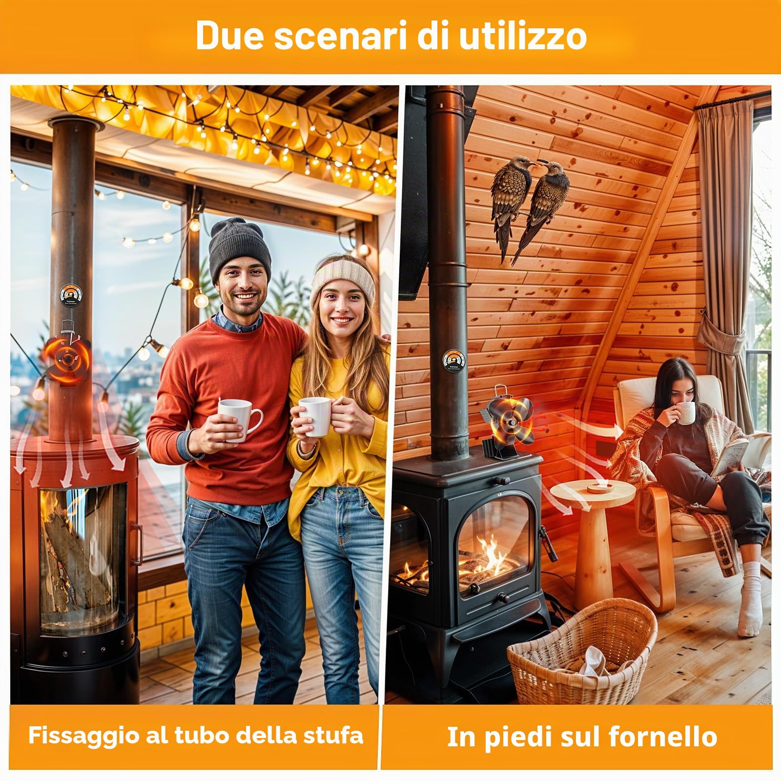 Ventilatore magnetico 3 in 1, migliorato ventilatore per stufa, senza corrente, silenzioso, con termometro e 2 anelli di ricambio, ventilatore per legna da ardere, focolare