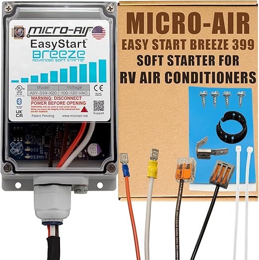 MICRO-AIR EasyStart Breeze 399 with Bluetooth - Soft Starter for RV Air Conditioners - Starter Compressor Unit for Travel Trailers - Soft Start for 120V RV A/C Motors - Breeze w/Installation Kit