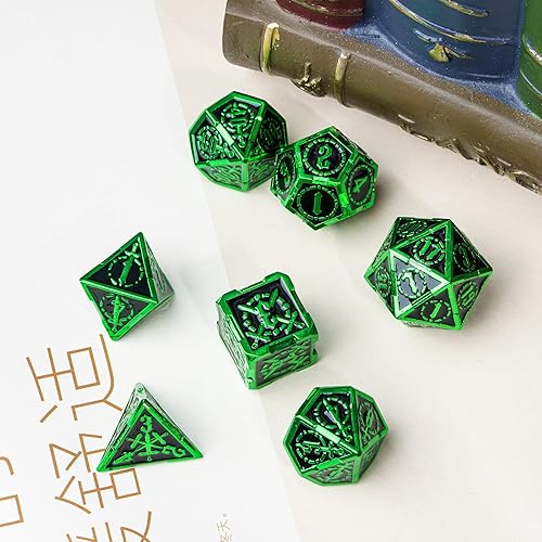 Miniatura 5 de Juego de dados de metal DND, dados poliédricos de metal con patrón de espada para Calabozos y Dragones, dados D&D con bolsa de cuero para juegos de