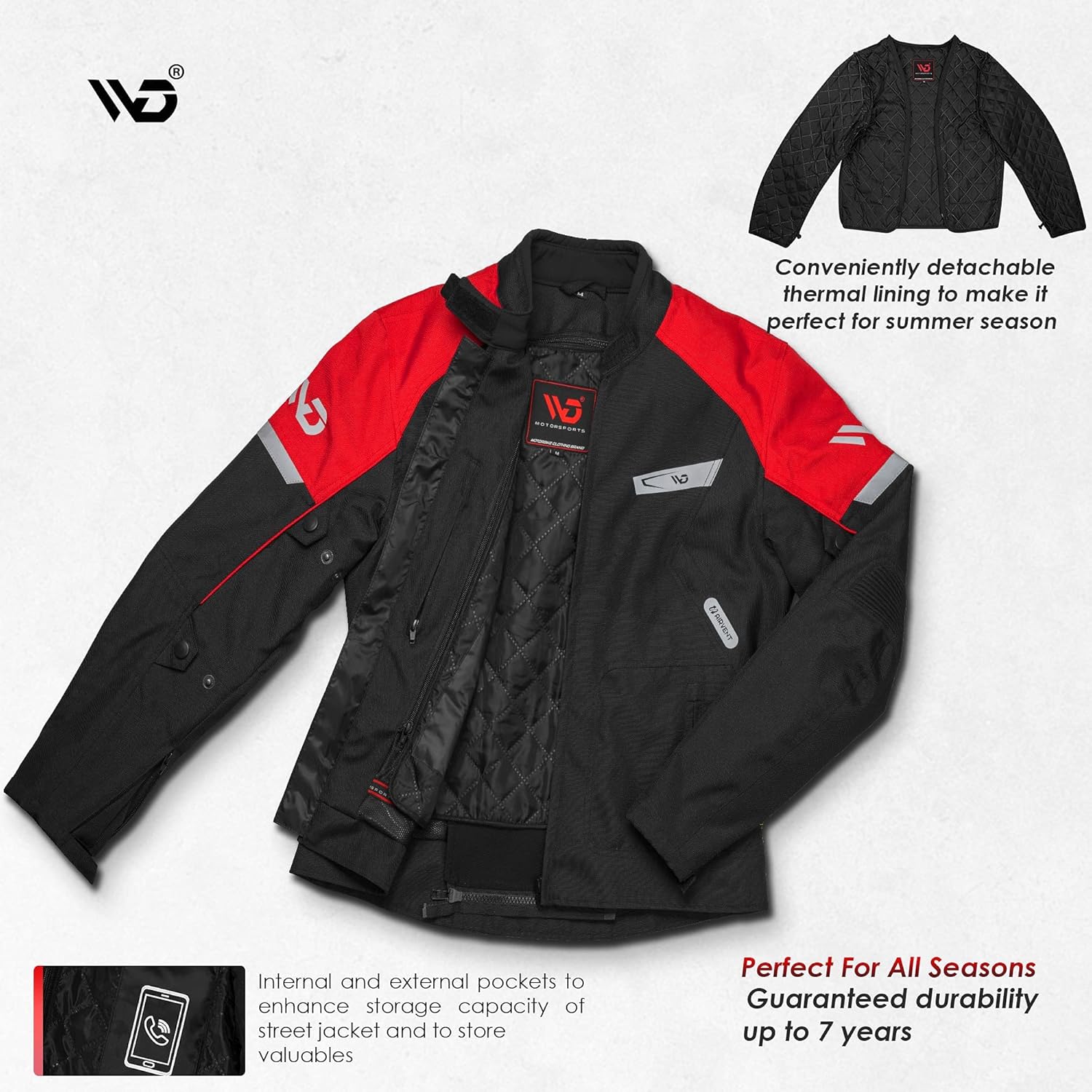 WD Motorsports Textile Motorcycle Jacket, Women Lightweight Motocross Biker Jacket, CE Armored Waterproof Riding Jackets – All Season (Red, X-Large) : Automotive