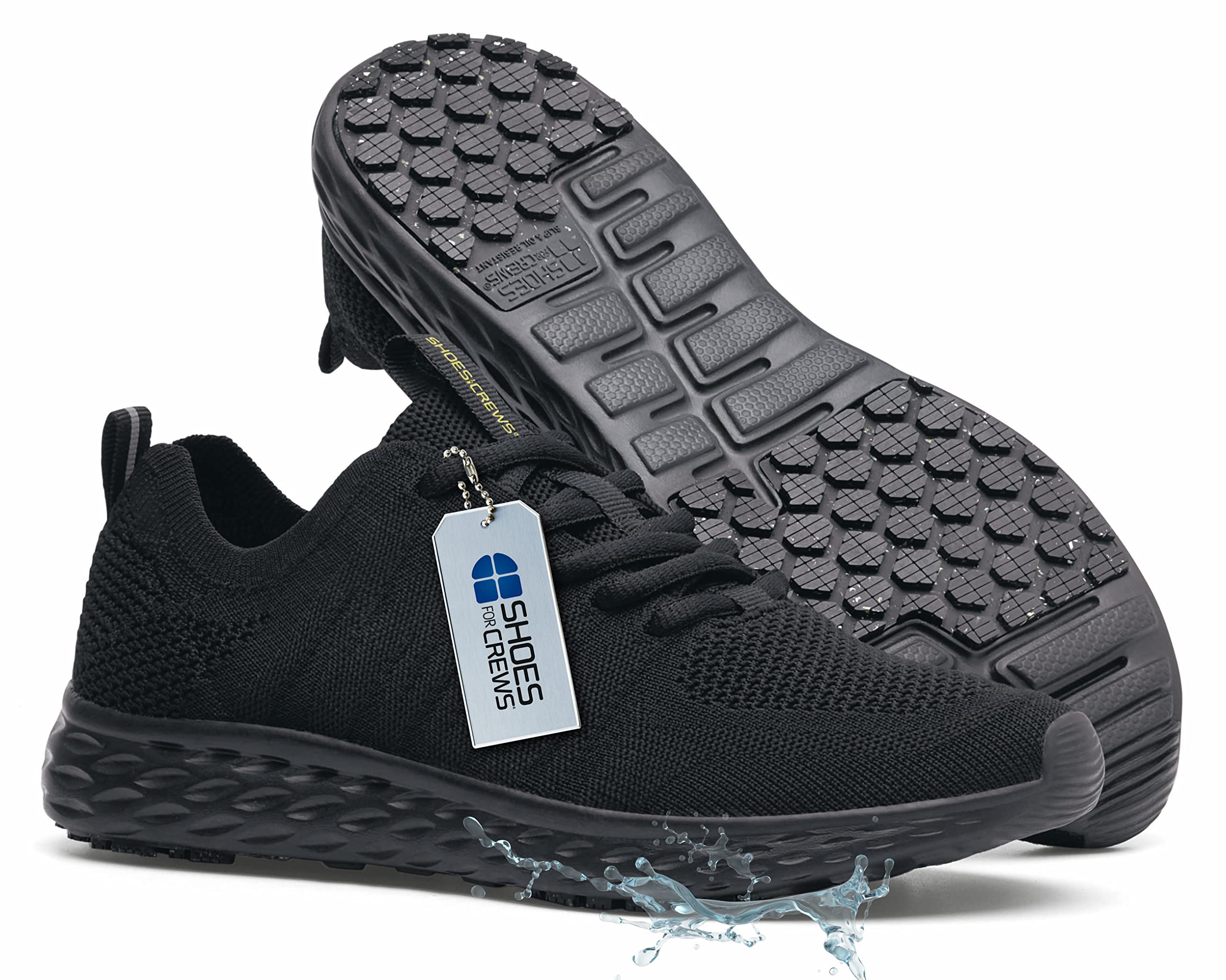 Shoes for Crews Everlight ECO, Men's Non Slip, Breathable, Lightweight, Lace-Up,Water Resistant Work Shoes, Black/Gray, Size 7.5