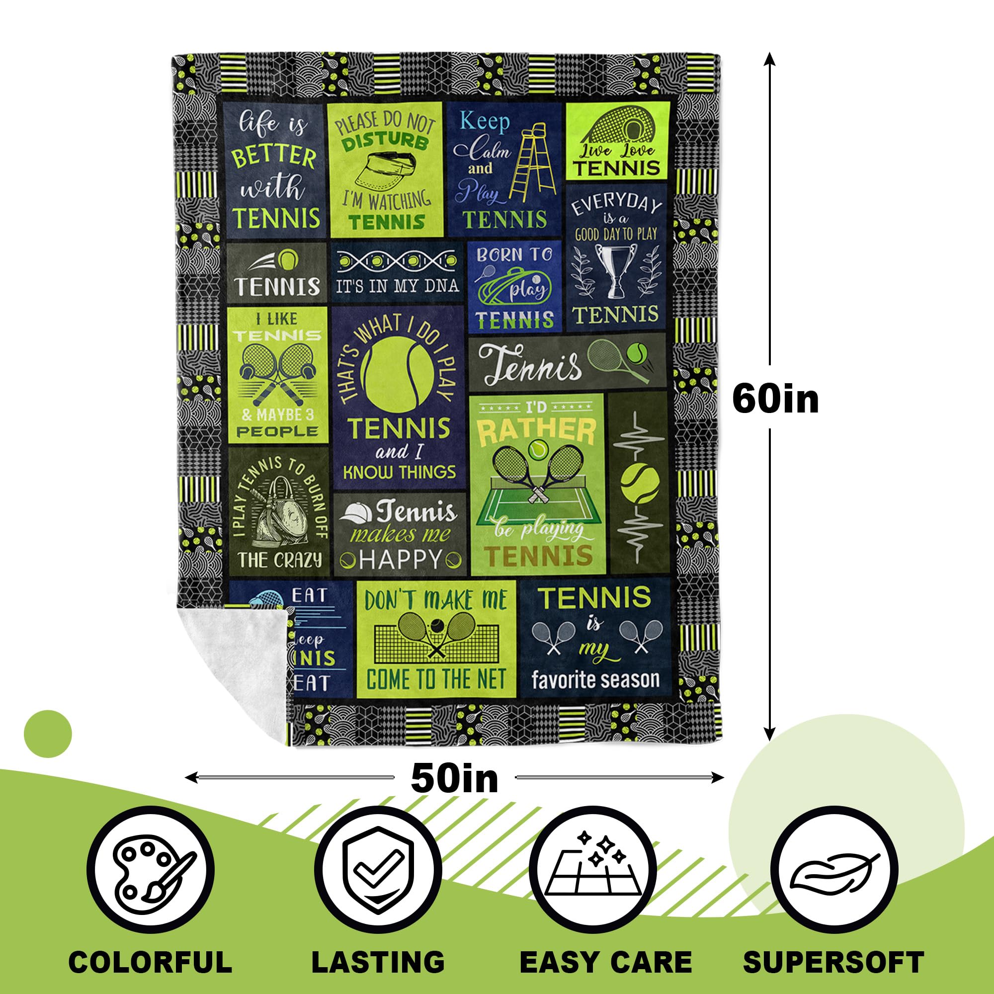 Unique Tennis Gifts Women/Men/Girls/Boys, Funny Tennis Players/Lover Gift Ideas, Tennis Accesories/Stuff for Party, Tennis Themed Soft Blanket 50'' x 60''