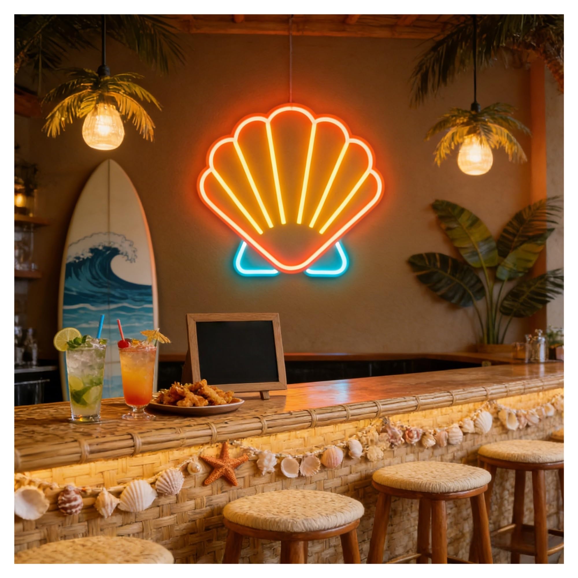 Insegna al Neon LED Insegna Al Neon Capesante, USB/Alimentata, Per Ristorante Di Pesce E Arredamento In Famiglia Costiera 48cm/18.9in