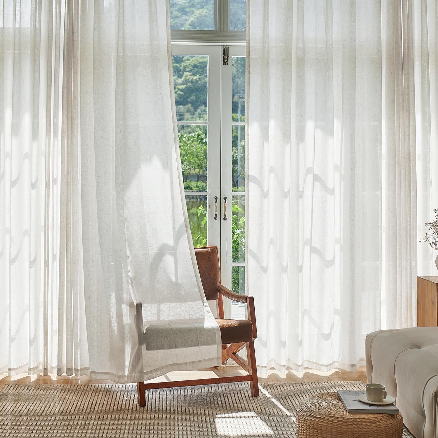Extra Long Pinch Pleated Natural Cream Linen Curtains 216 Inches Long for Living Room High Ceiling Bedroom Light Filtering Semi Sheer Pinch Pleat Hooks Rings Back Tab Window Curtains 40x216 1 Panel