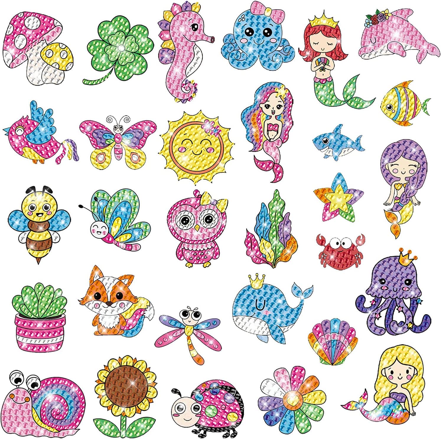 Boxgear Set di adesivi fai da te per bambini, piccoli animali, mosaico, 5D, per pittura con diamanti 5D, per bambini, ragazzi, ragazze, adulti, principianti (30 pezzi