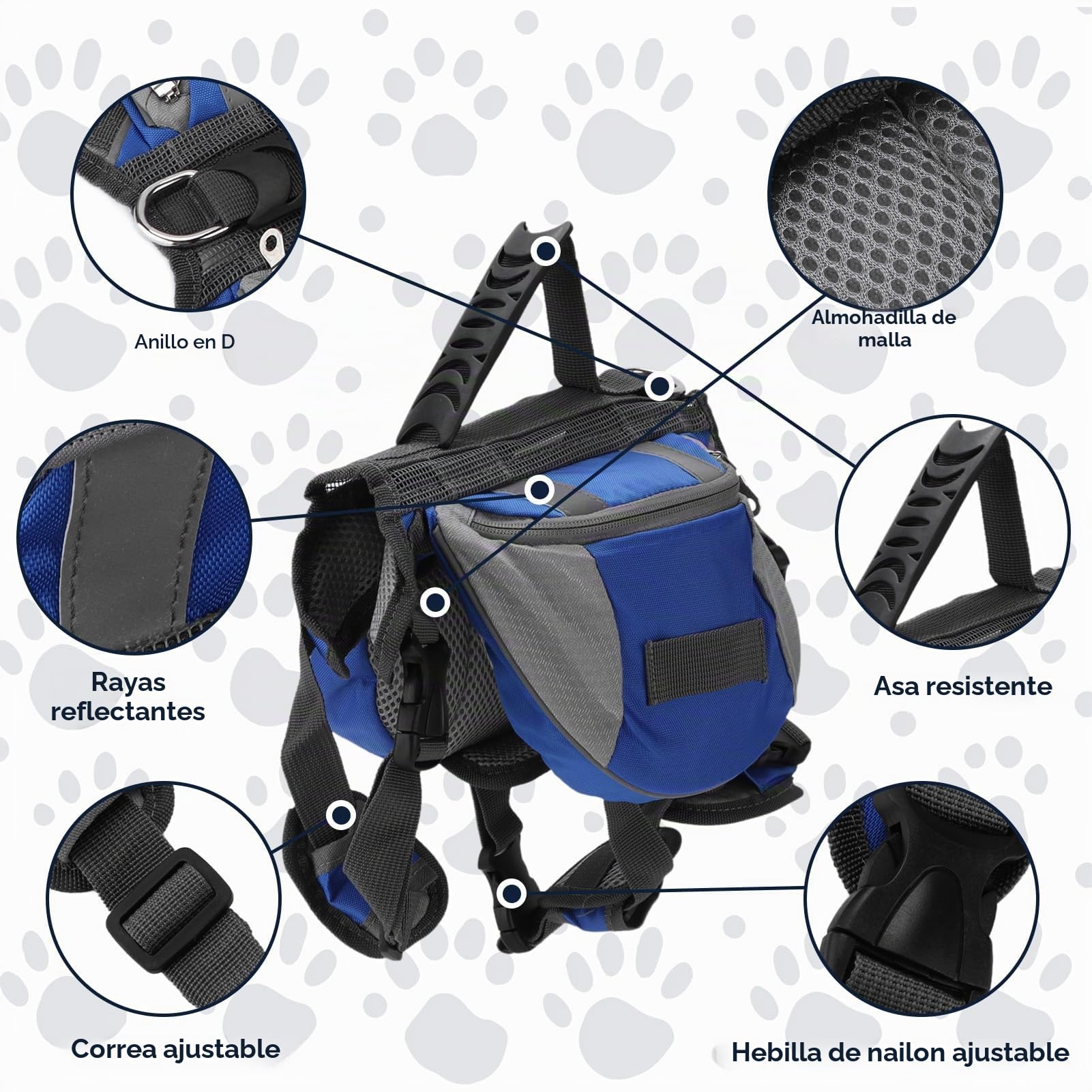 Mochila Arnés Para Perro, Gran Capacidad Impermeable Mochila Con Arnés Para Perro Mochila De Senderismo Mochila Perro Mochilas Para Perros Con Banda Reflectante Para Perro Pequeño Mediano Grande(M)
