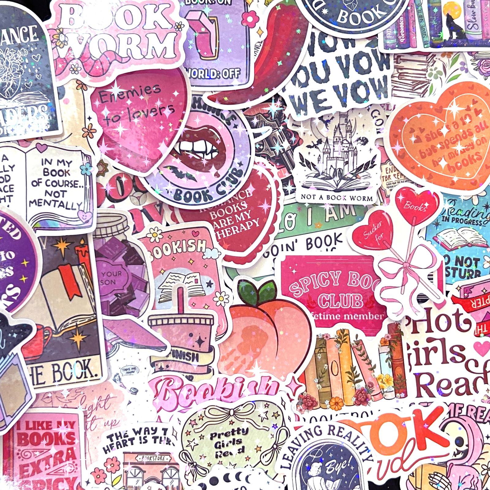 100 PCS Kindle Stickers,Holographic Romance Book Sticker for Adults,Kids Book Stickers Pack for Booktok Lovers Vinyl Decals Reading Gifts Laptop Ebook