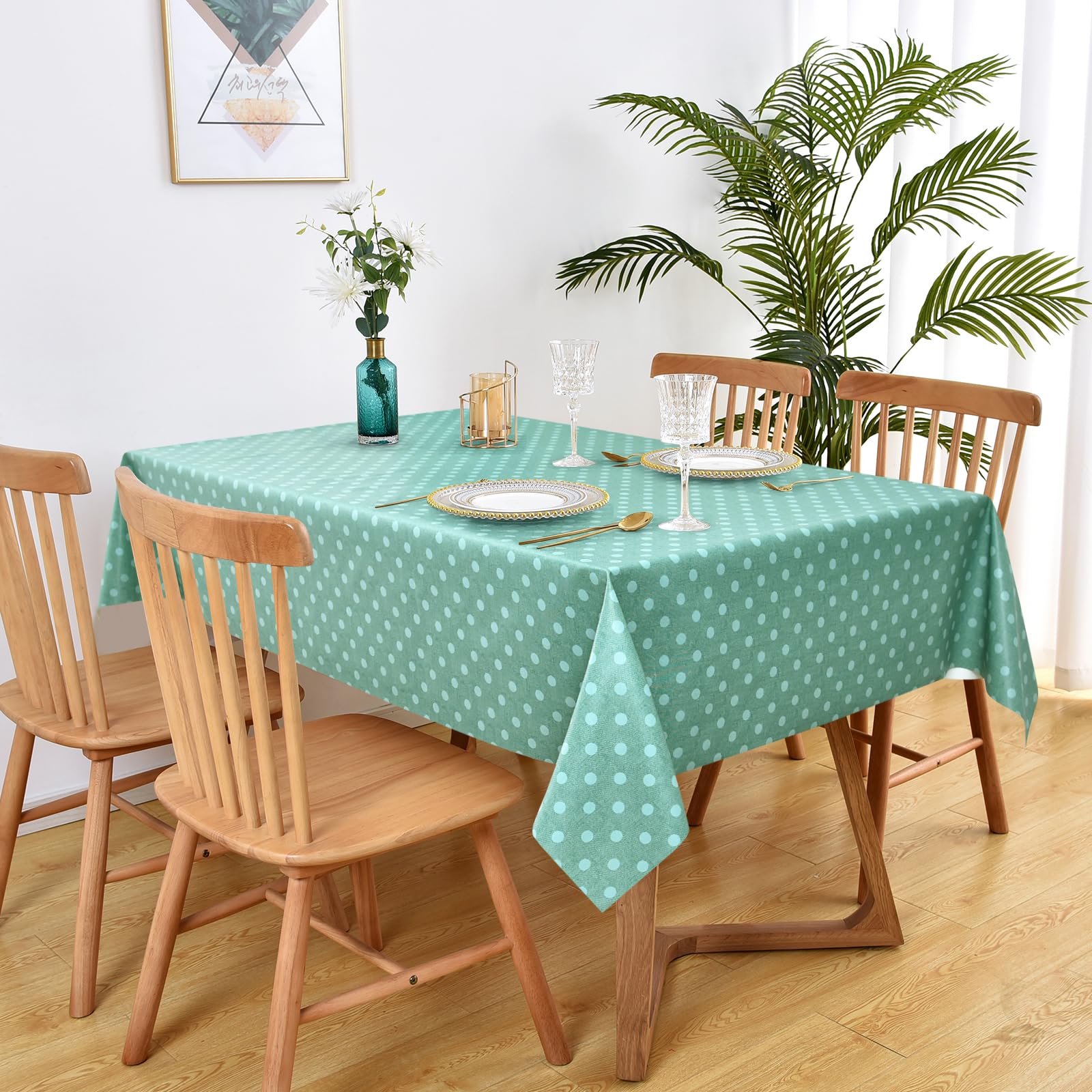 WenYa Polka Dot Tablecloth Wipe Clean Table Cloth Wipeable PVC Tablecloths Plastic Dinner Cover - Image 4