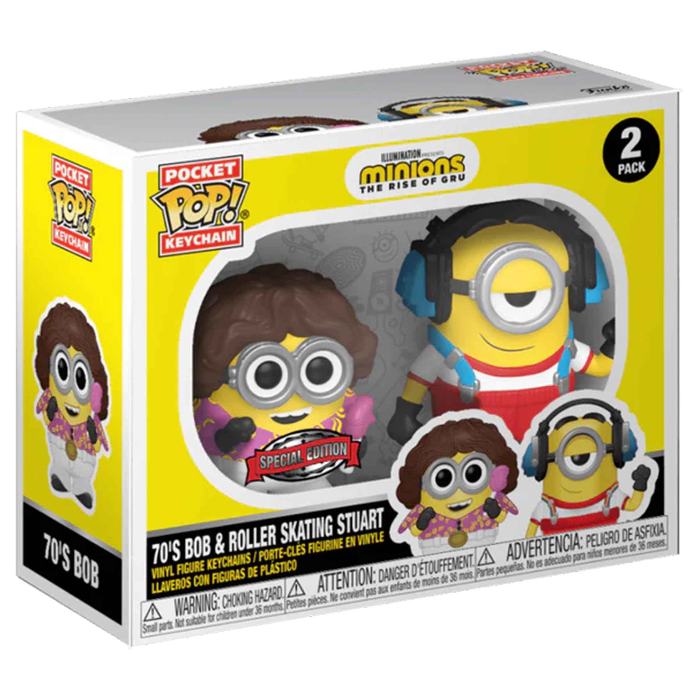 Funko Pop Keychain Minions - 70's Bob & Roller Skating Stuart 2 Pack