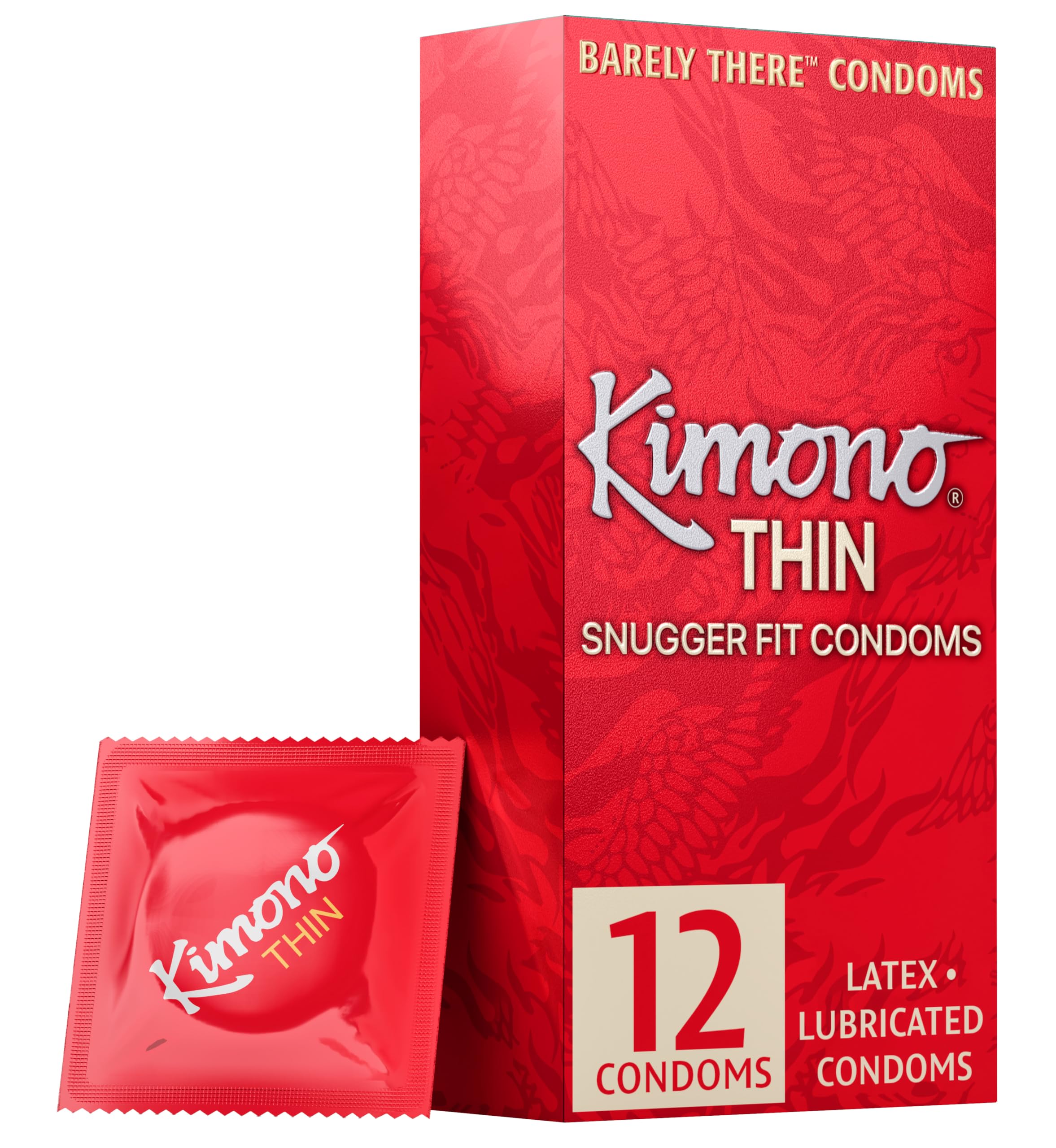 Kimono Thin Condoms Pack of 12 - Snug Fit for Performance-Enhancing Feeling, Natural Latex Condoms, Vegan-Friendly, No Latex Odor - Enhanced Sensitivity