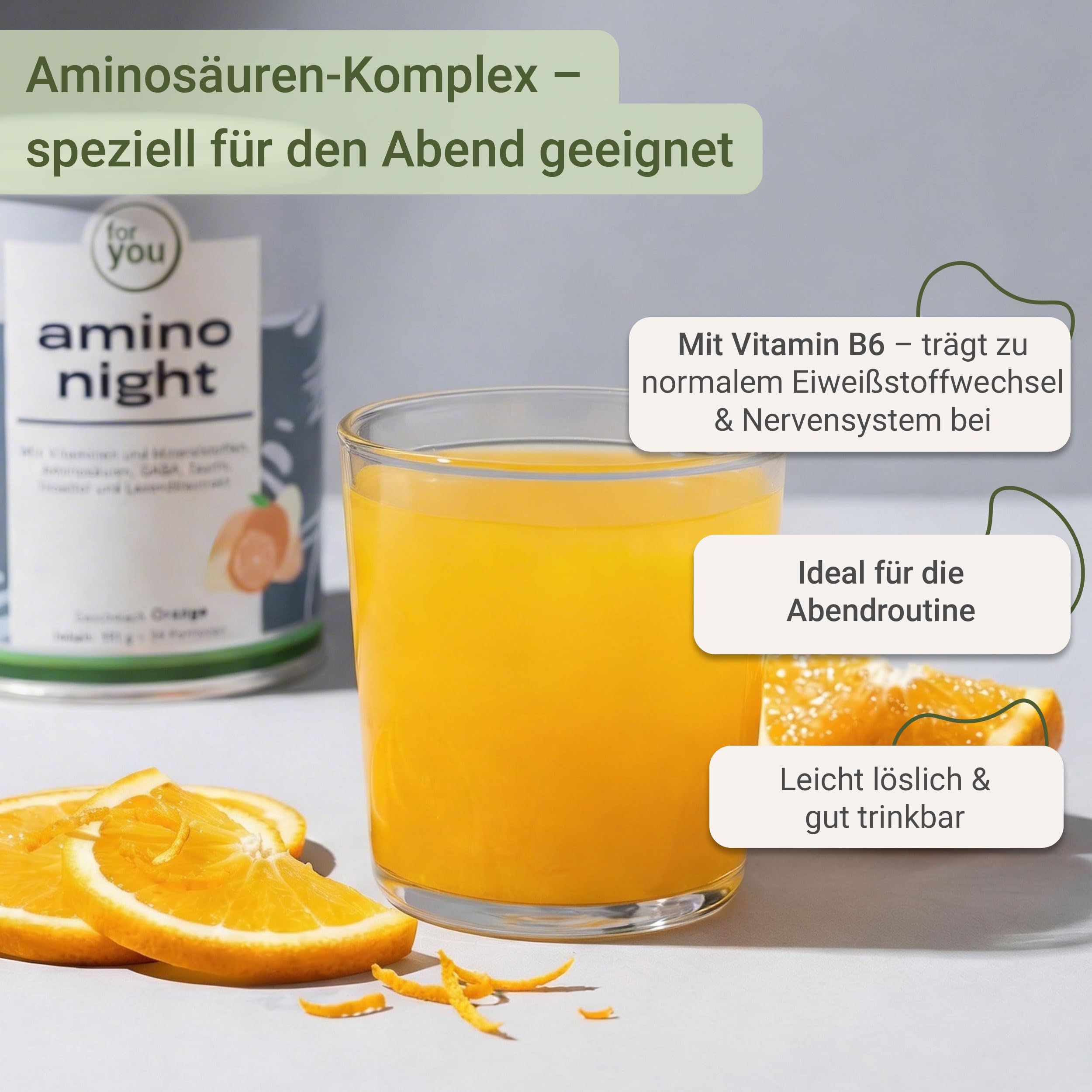 for you amino night I Pulver für die Nacht mit GABA, Lavendel, L-Glutamin, L-Tryptophan & Inositol I 391g versetzt mit Magnesium, Zink & Vitamin B6 | (Doppelpack Orange)