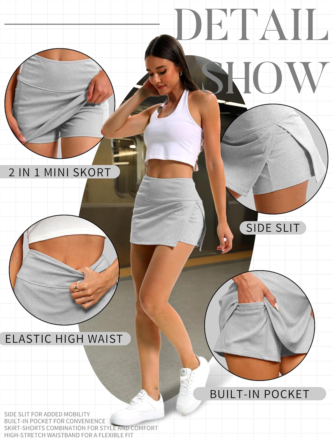 ELLEVEN Y2K Mini Skort with Sexy Side Slits - Women's Stylish Bodycon Skirt with Built-in Shorts & Pocket - Image 4