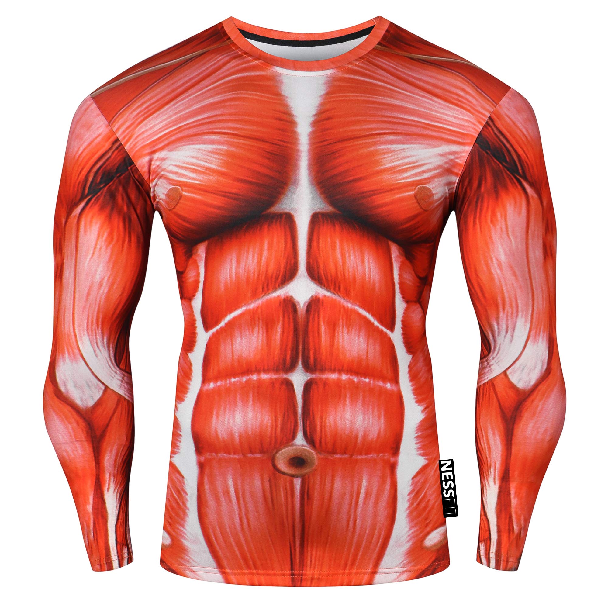 Nessfit Superhero Mens Activewear - Superhero Gym top - Base Layer for Fitness Training - Breathable(Muscles, Large)