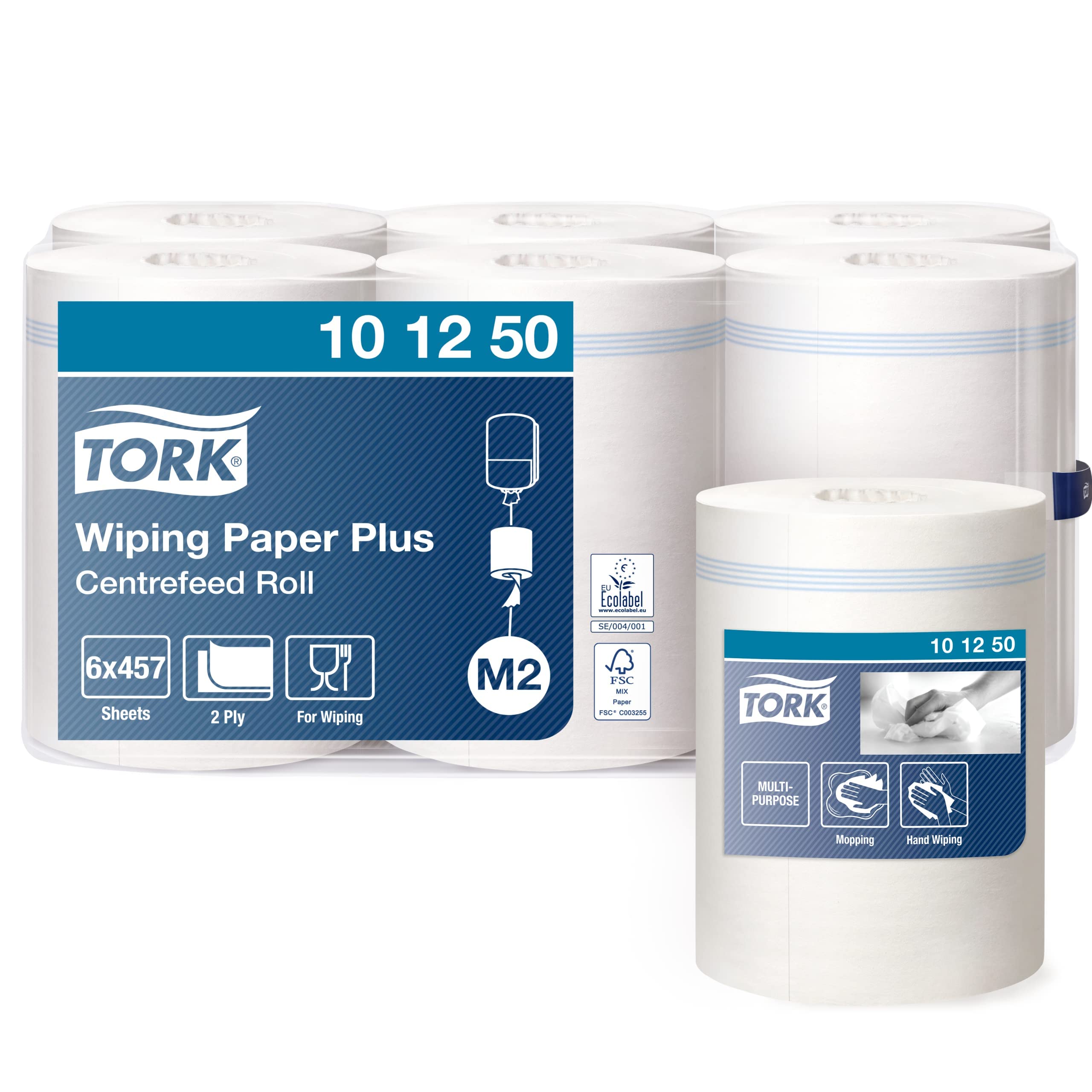 Tork Papier d'Essuyage Plus à Dévidage Central blanc M2, absorbant, 6 x 457 feuilles, 101250
