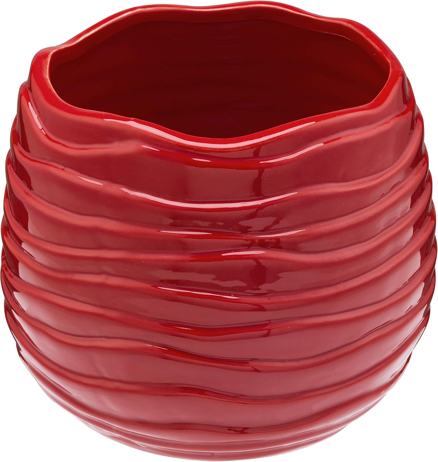 MyGift 5.5 Inch Modern Red Ceramic Plant Pot with Drainage Hole and Decorative Wavy Design, Small Succulent Planter Container