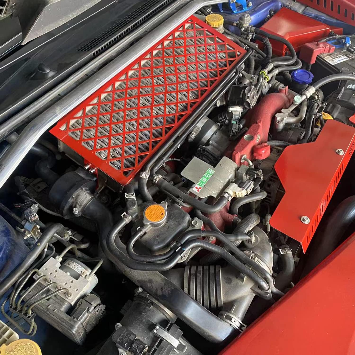 ITrims Radiator Cover for Subaru WRX STi 2015-2021 Car Accessories Trim Water Tank Radiator Cap Protector Aluminum 1PC Red