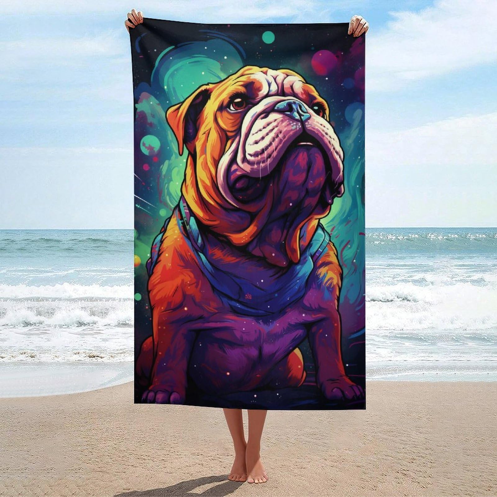 Serviette de plage séchage rapide bulldog galaxie douce et compacte pour le sport