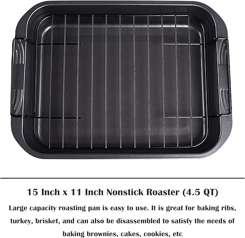Miniatura 3 de kitCom Bakeware - Asador antiadherente, sartén antiadherente con estante, ideal para pollo asado, asados y pavos, 15 pulgadas x 11 pulgadas (5.8