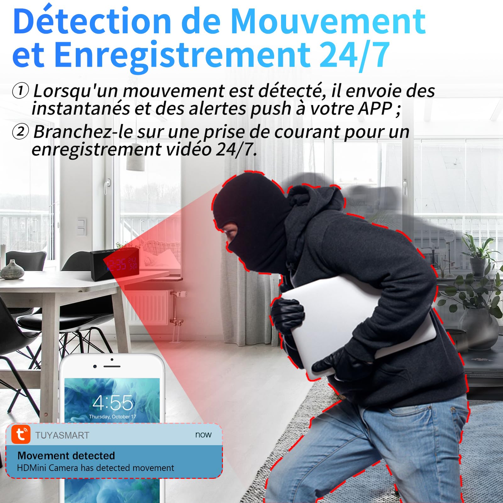 Caméra Cachée Wifi 2.4/5Ghz Dans Un Réveil - HD 1080P, Vision Nocturne, Détection De Mouvement, Application à Distance - 4