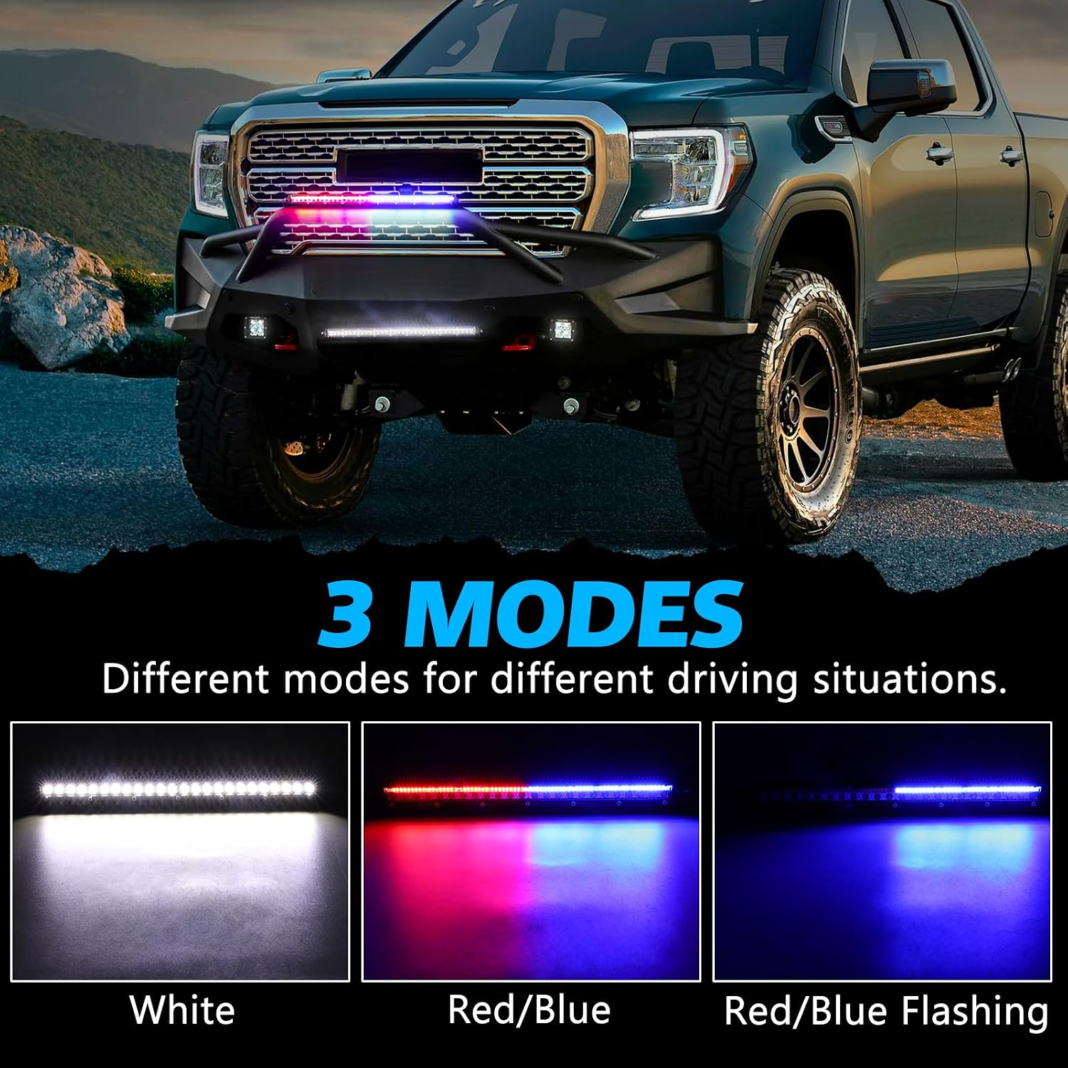 LED Light Bar 13.5 inch,3 Modes Red/Blue White Strobe Light,36W LED Work Light Off Road Driving Lights for SUV UTV ATV SXS Pickup Truck